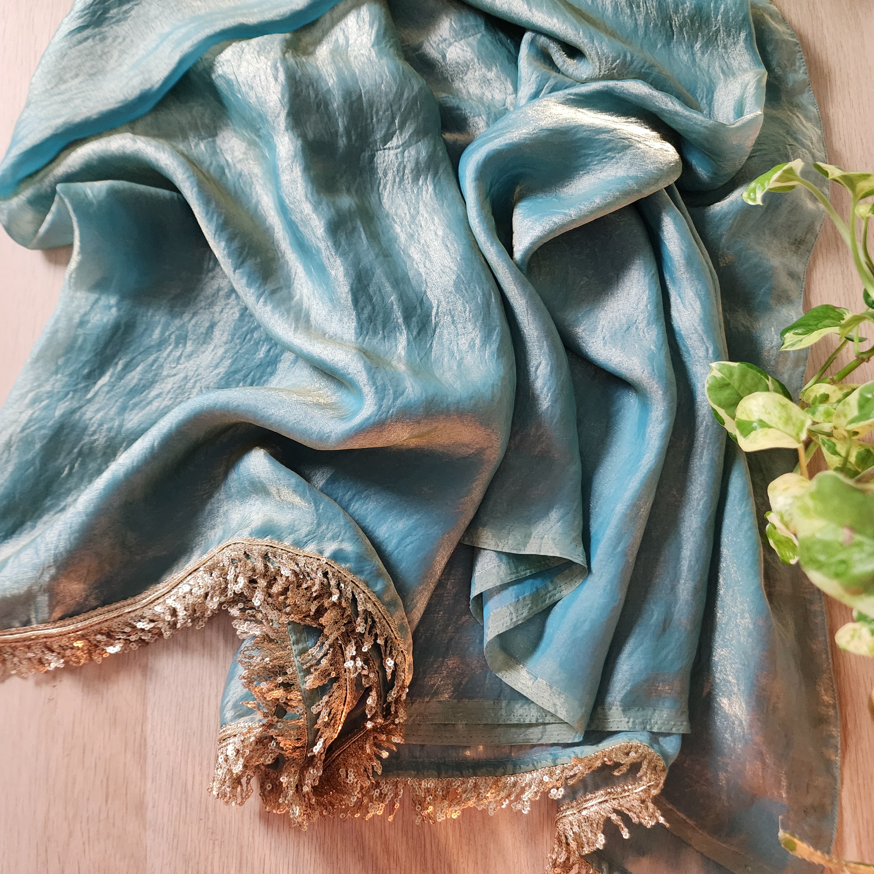 Designer Tissue Silk Saree - Pastel Blue