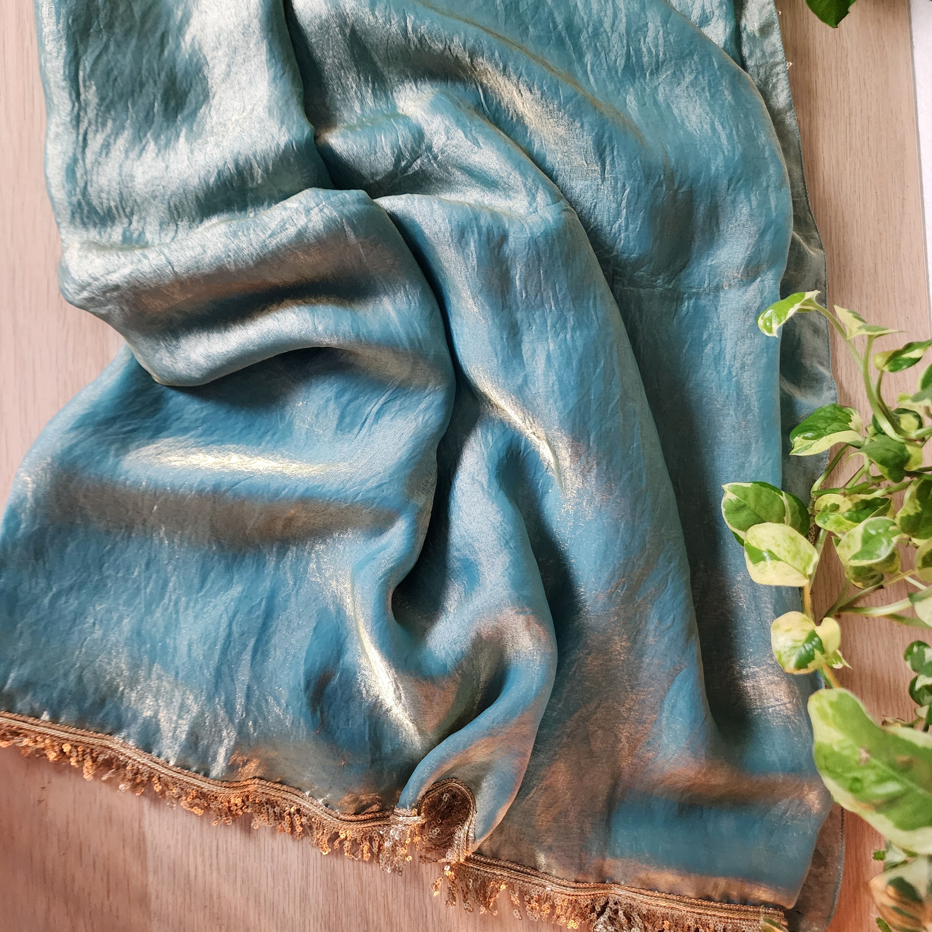 Designer Tissue Silk Saree - Pastel Blue with Readymade Blouse