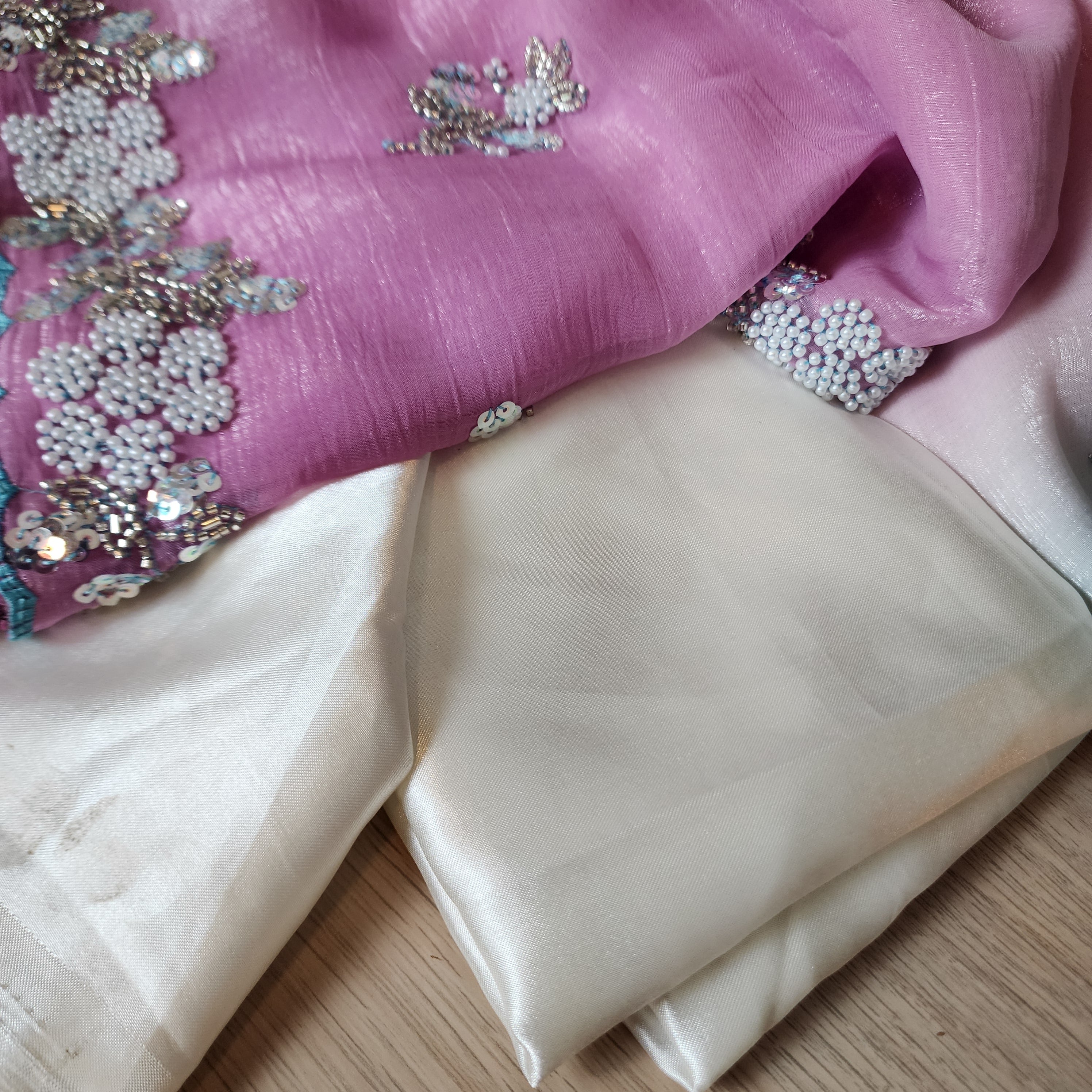 Dual Shade Pastel Blue and Pink Designer Chiffon Silk Saree