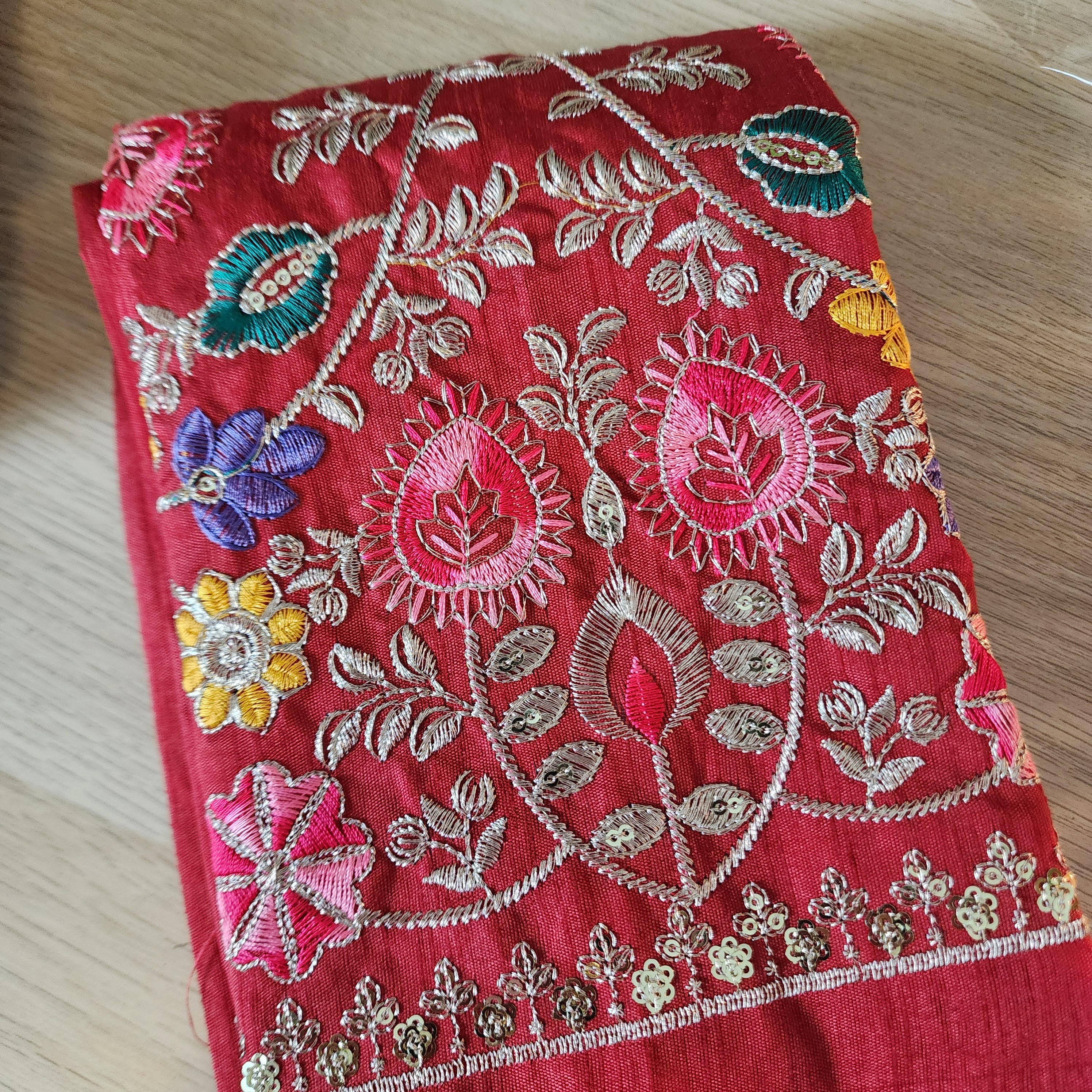 Embroidered Bandhani Designer Saree in Red