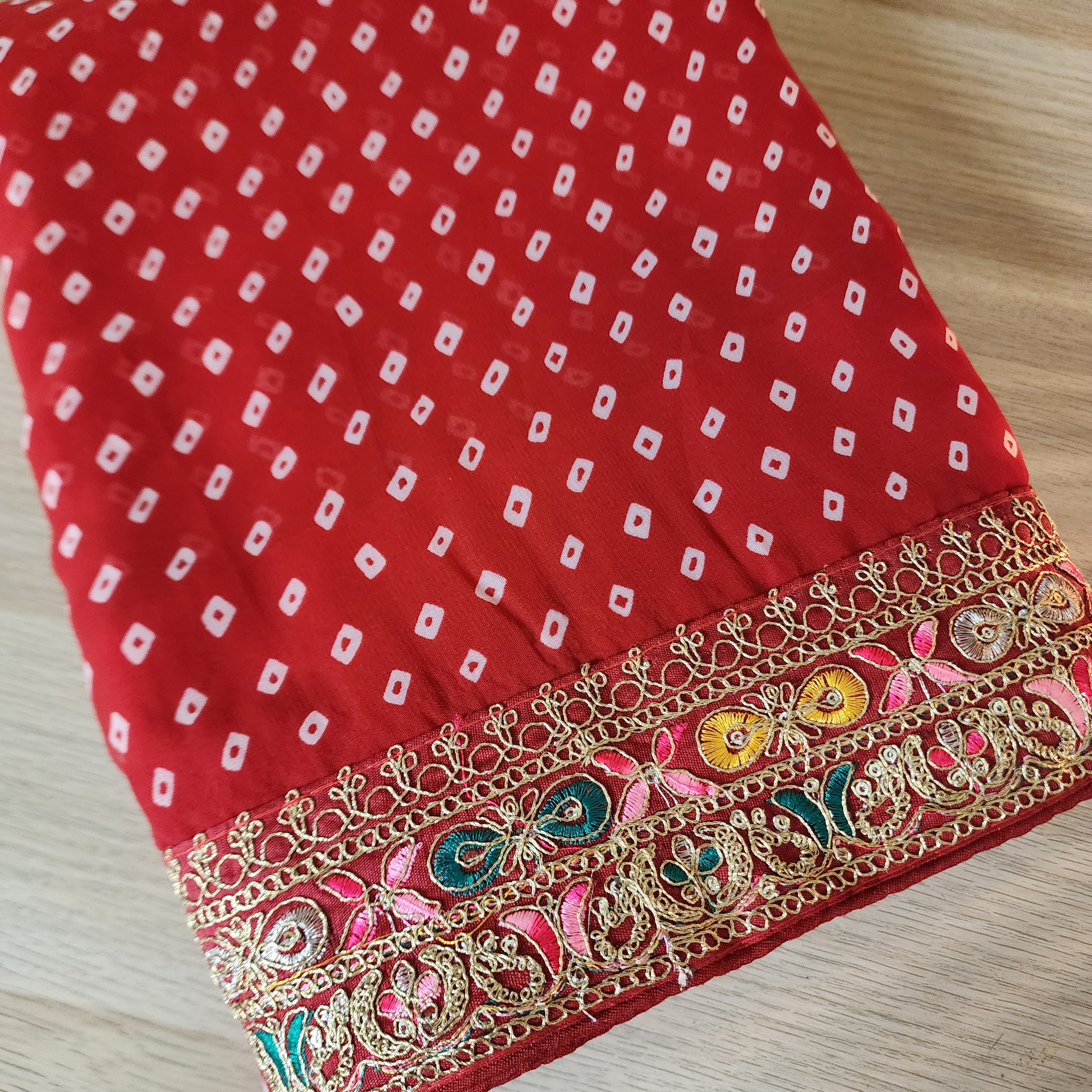 Embroidered Bandhani Designer Saree in Red