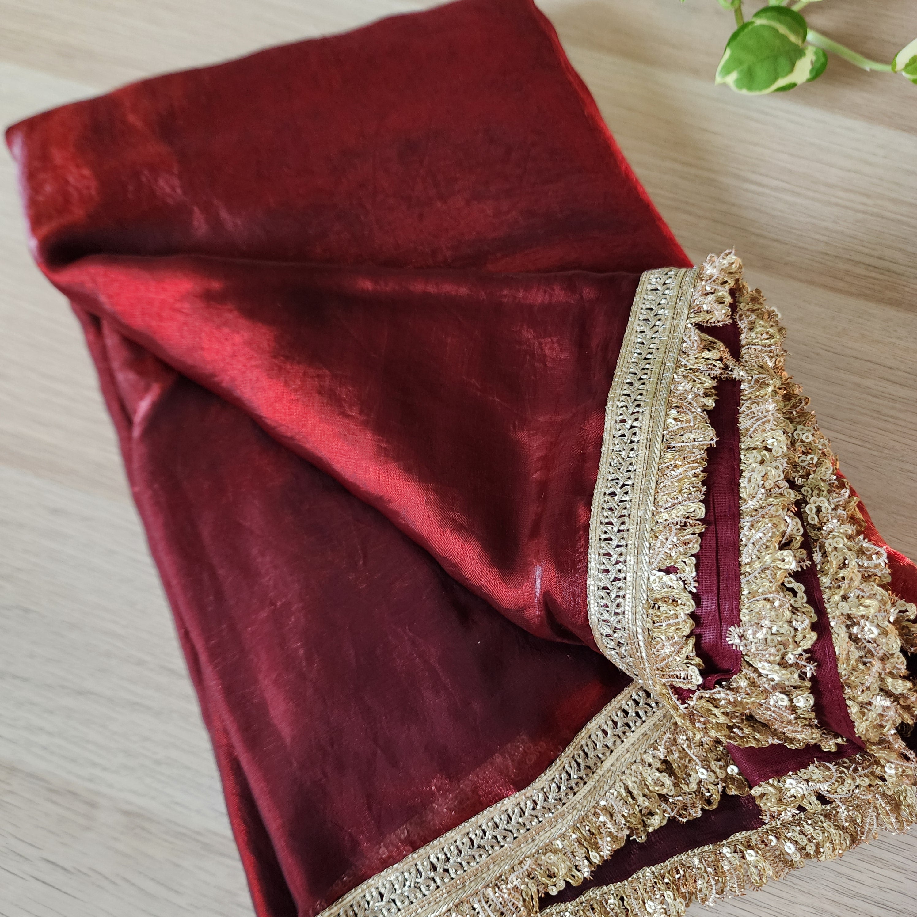 Designer Tissue Silk Saree - Maroon Red
