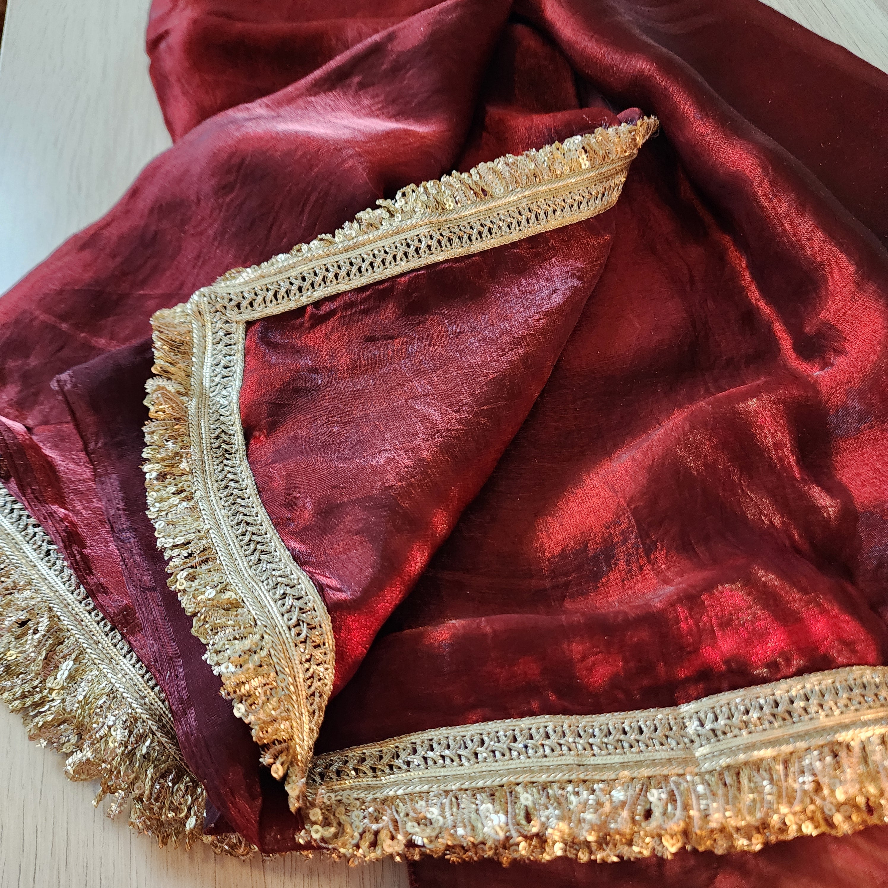 Designer Tissue Silk Saree - Maroon Red
