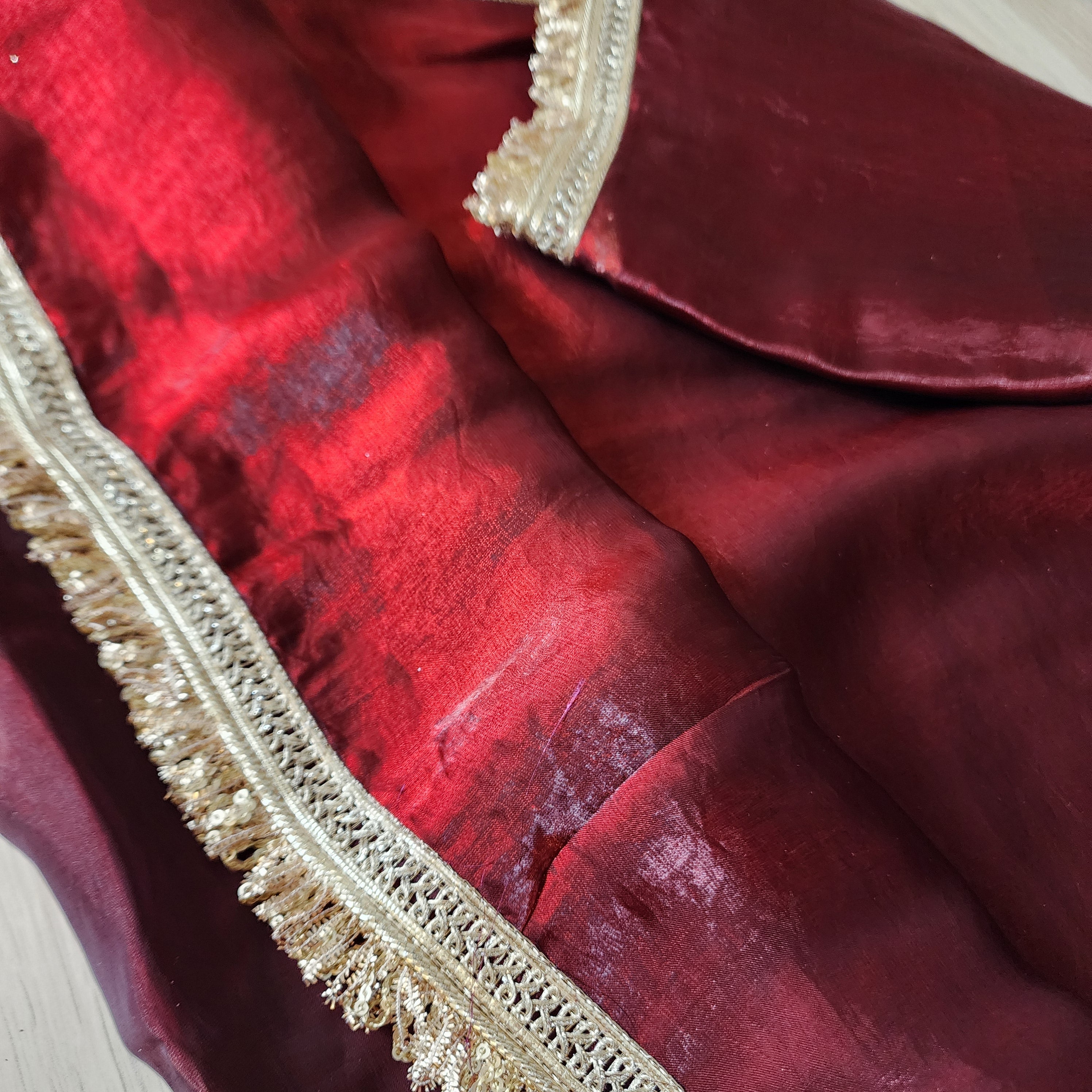 Designer Tissue Silk Saree - Maroon Red with Readymade Blouse