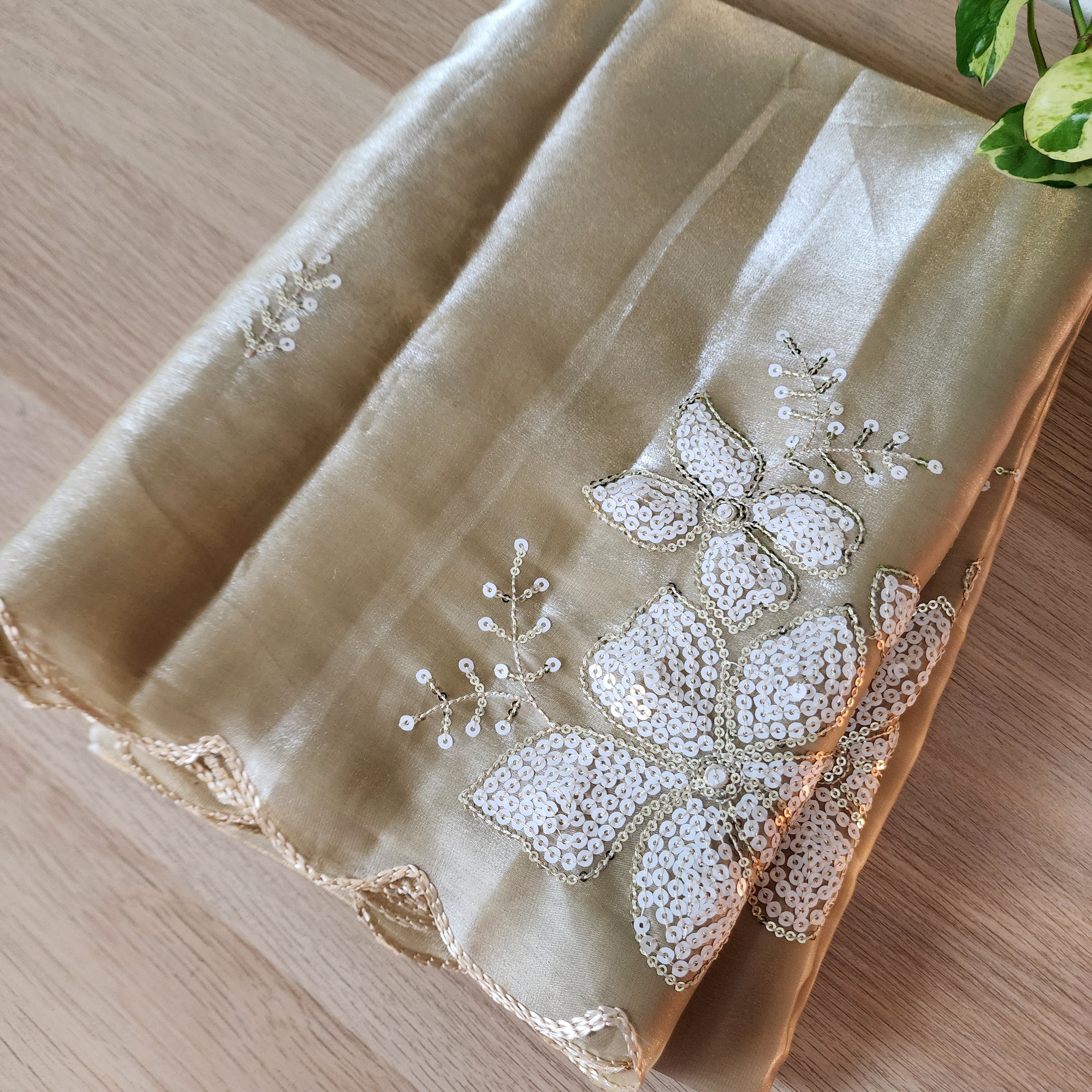 Beige Designer Organza Saree
