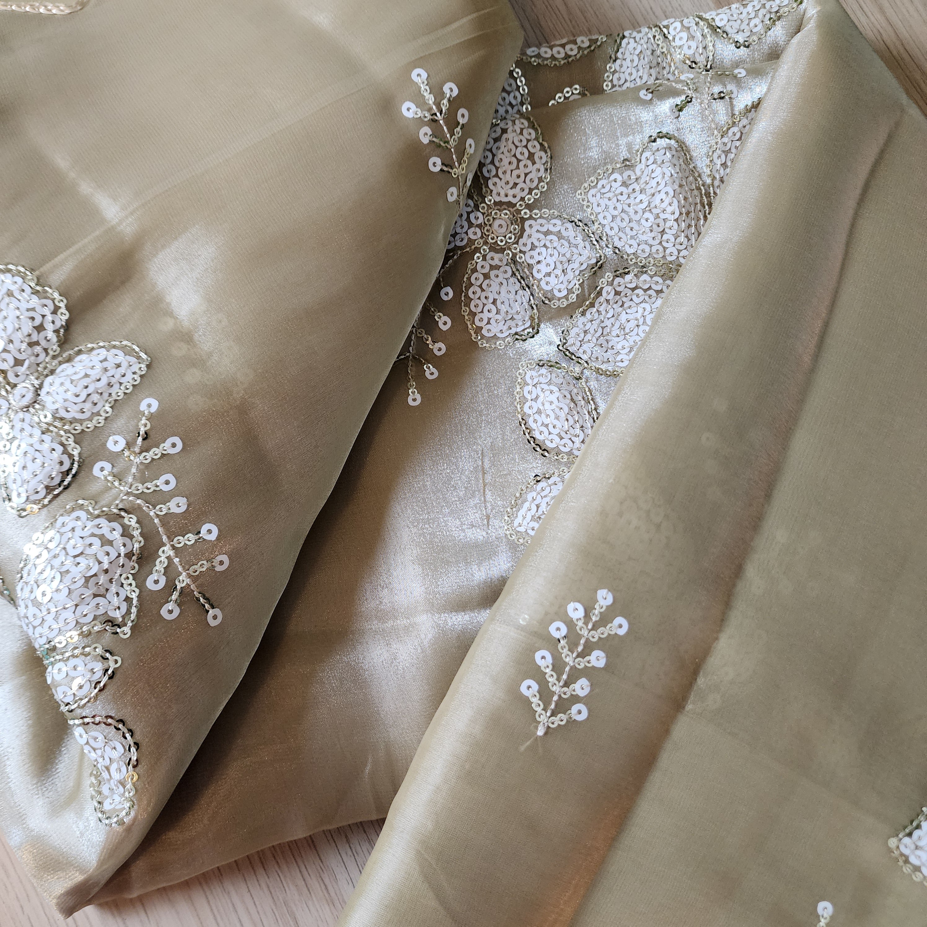 Beige Designer Organza Saree