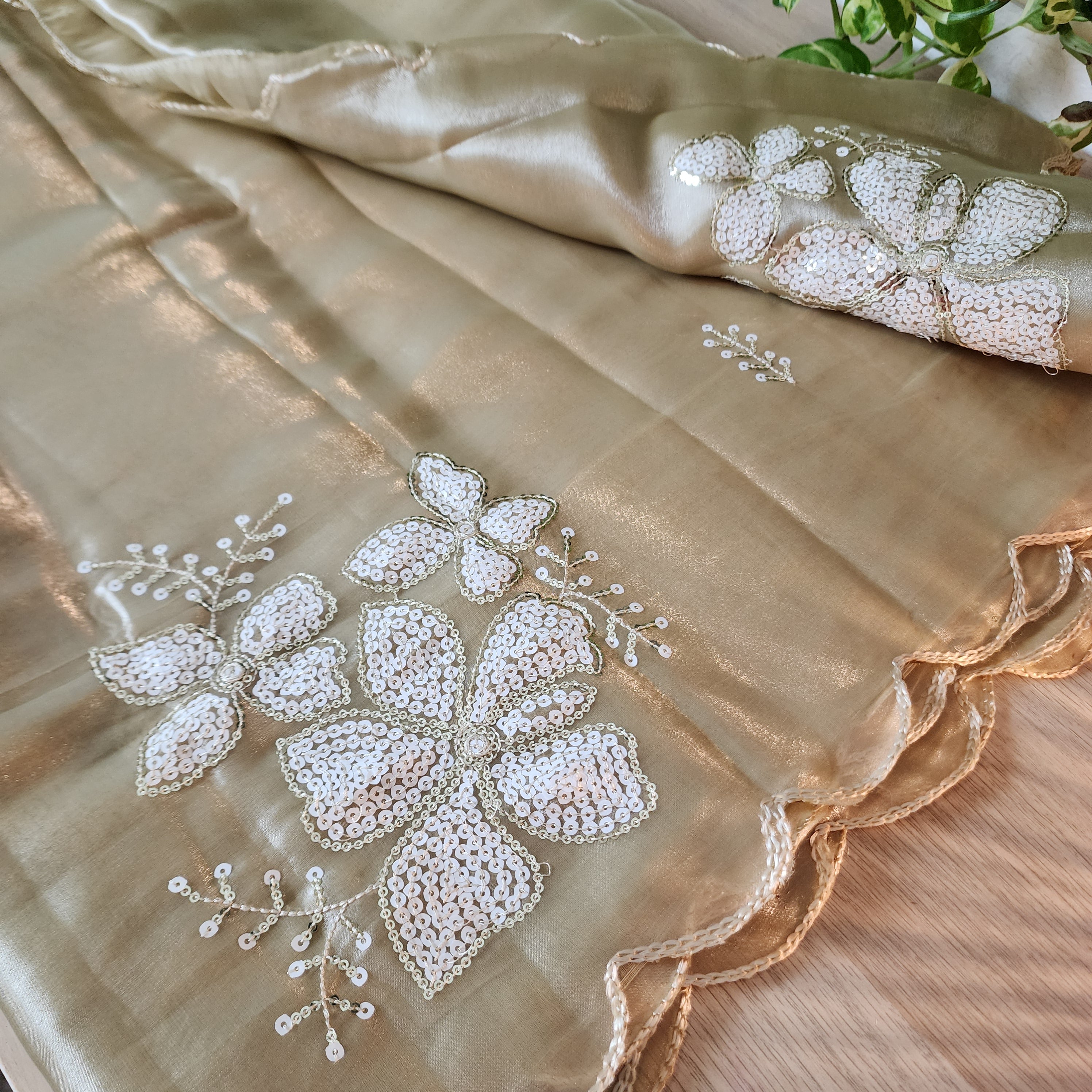 Beige Designer Organza Saree