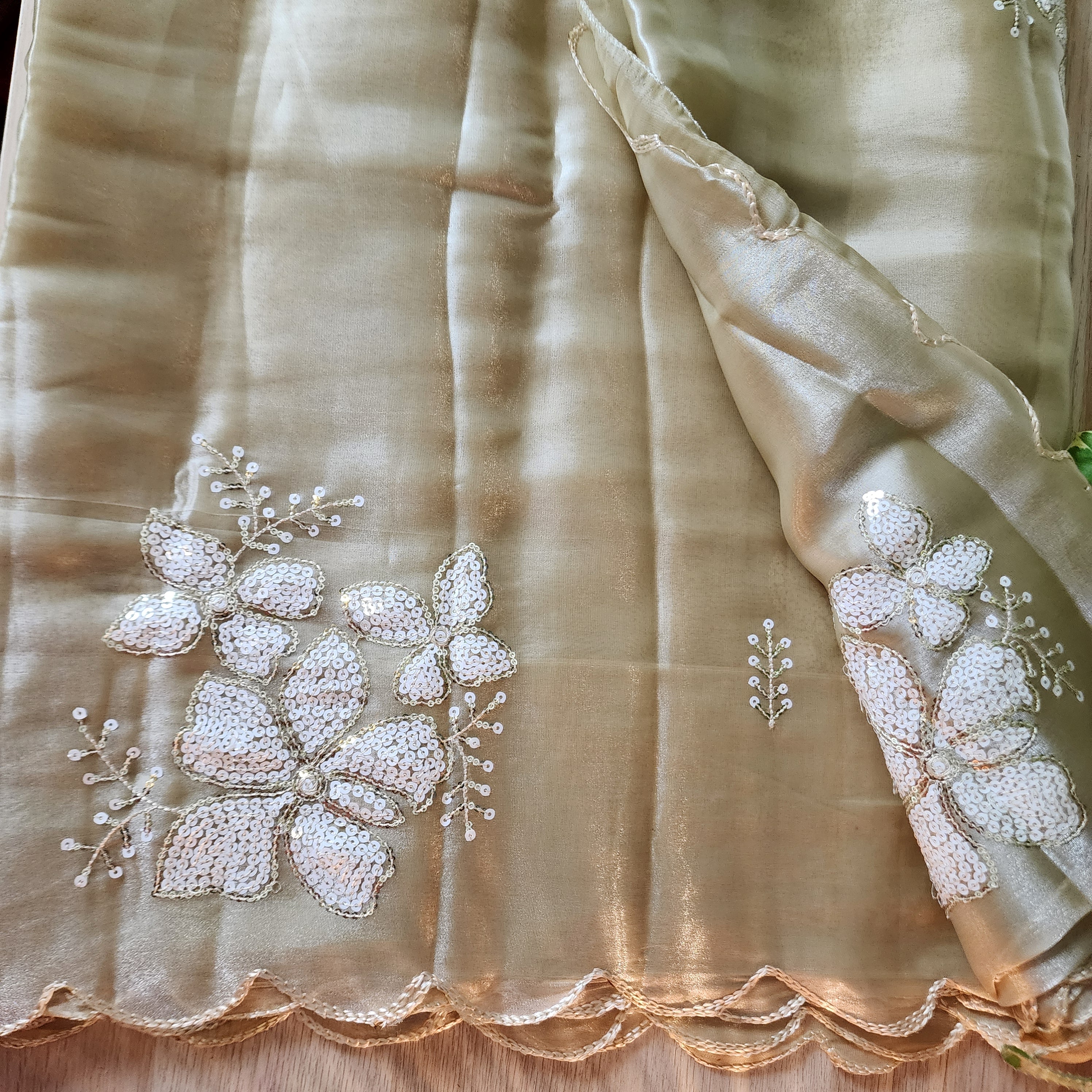 Beige Designer Organza Saree
