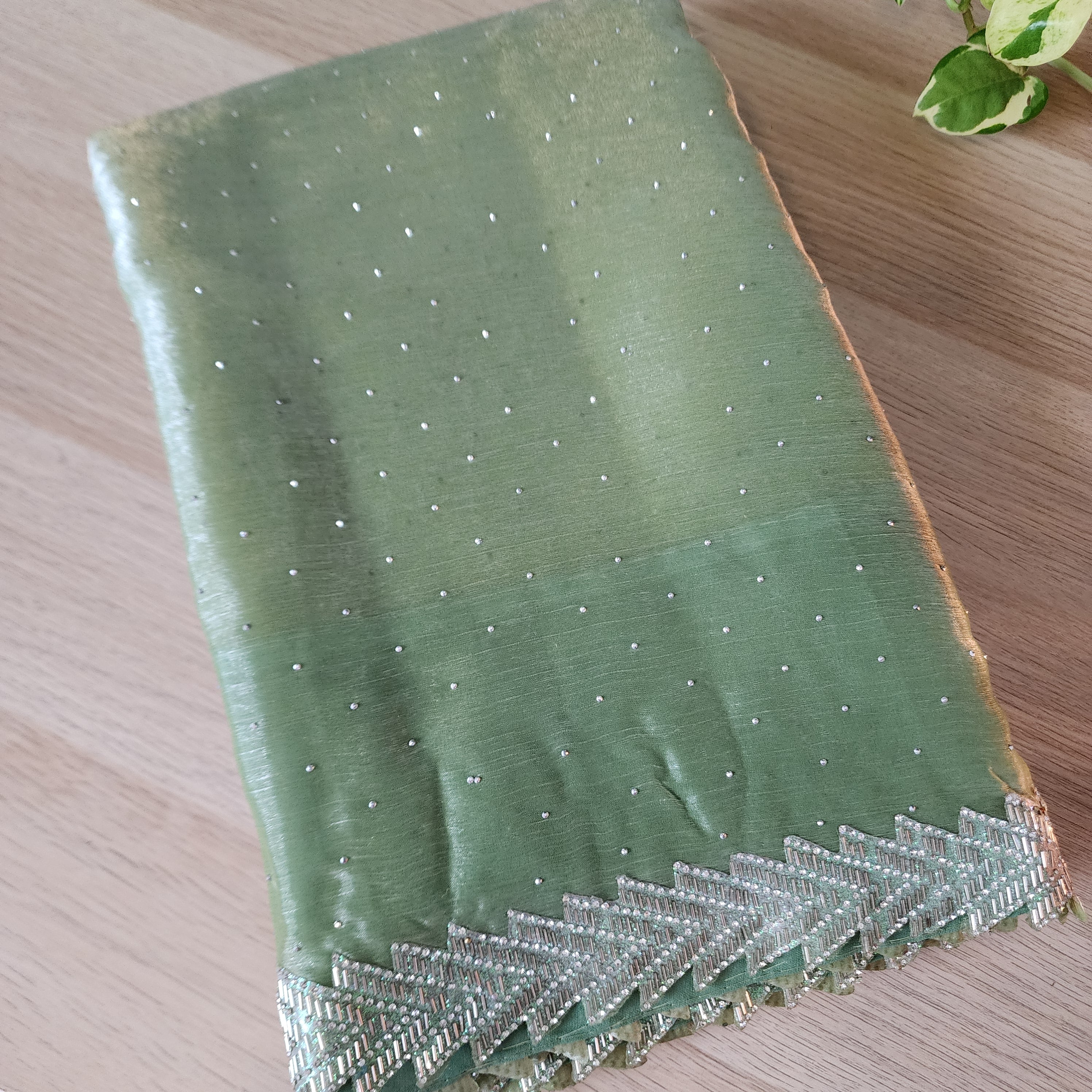 Pista Green Designer Chiffon Silk Saree