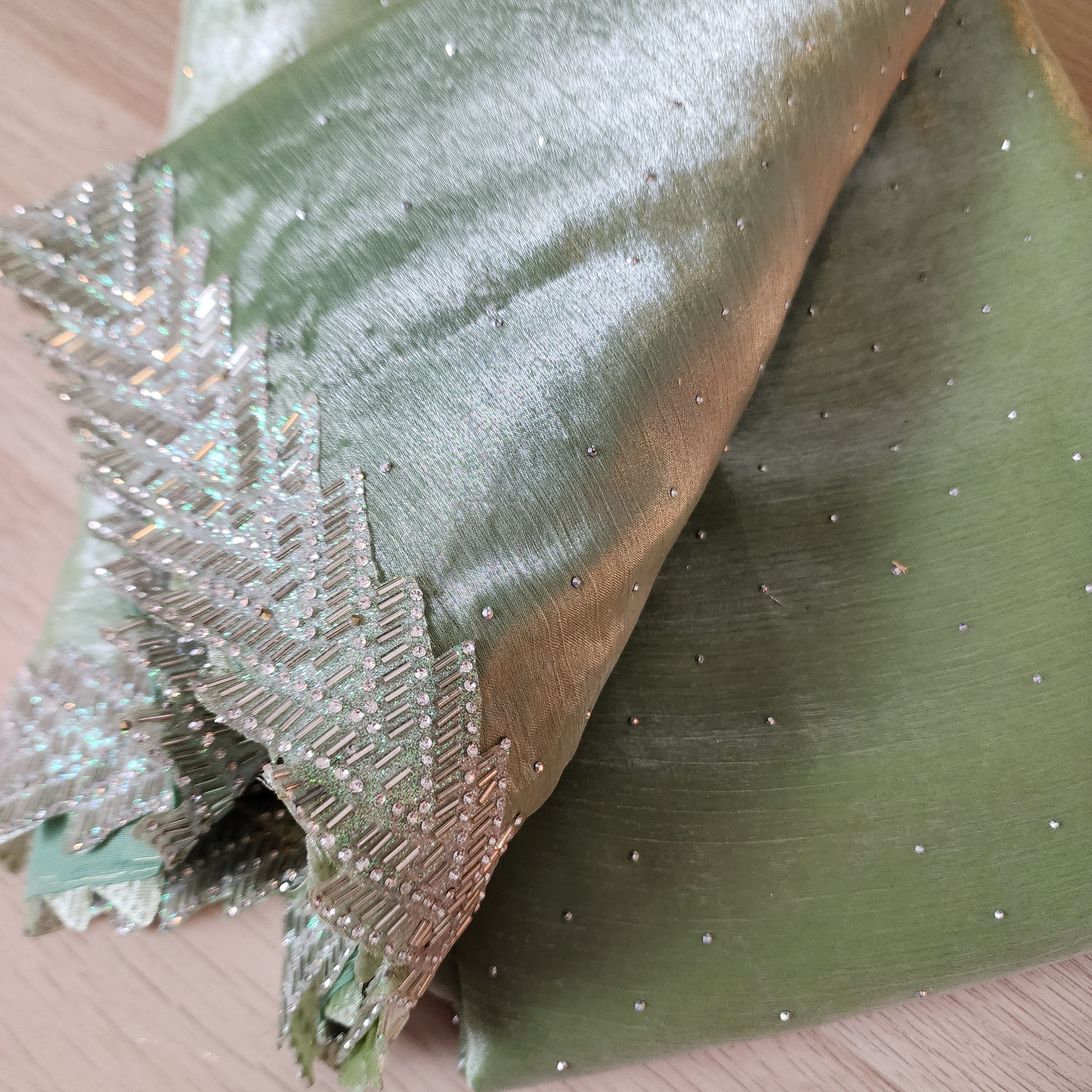 Pista Green Designer Chiffon Silk Saree