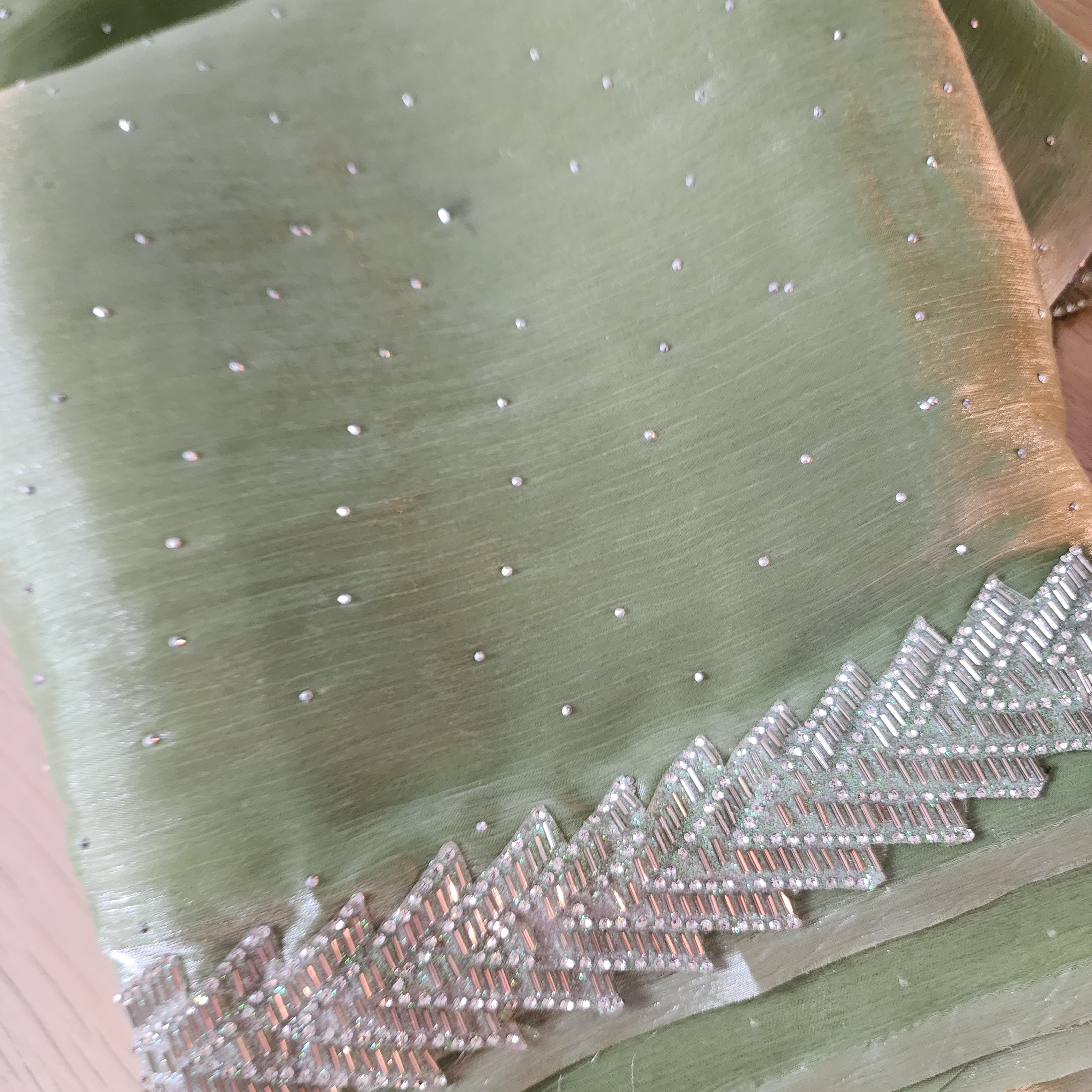 Pista Green Designer Chiffon Silk Saree