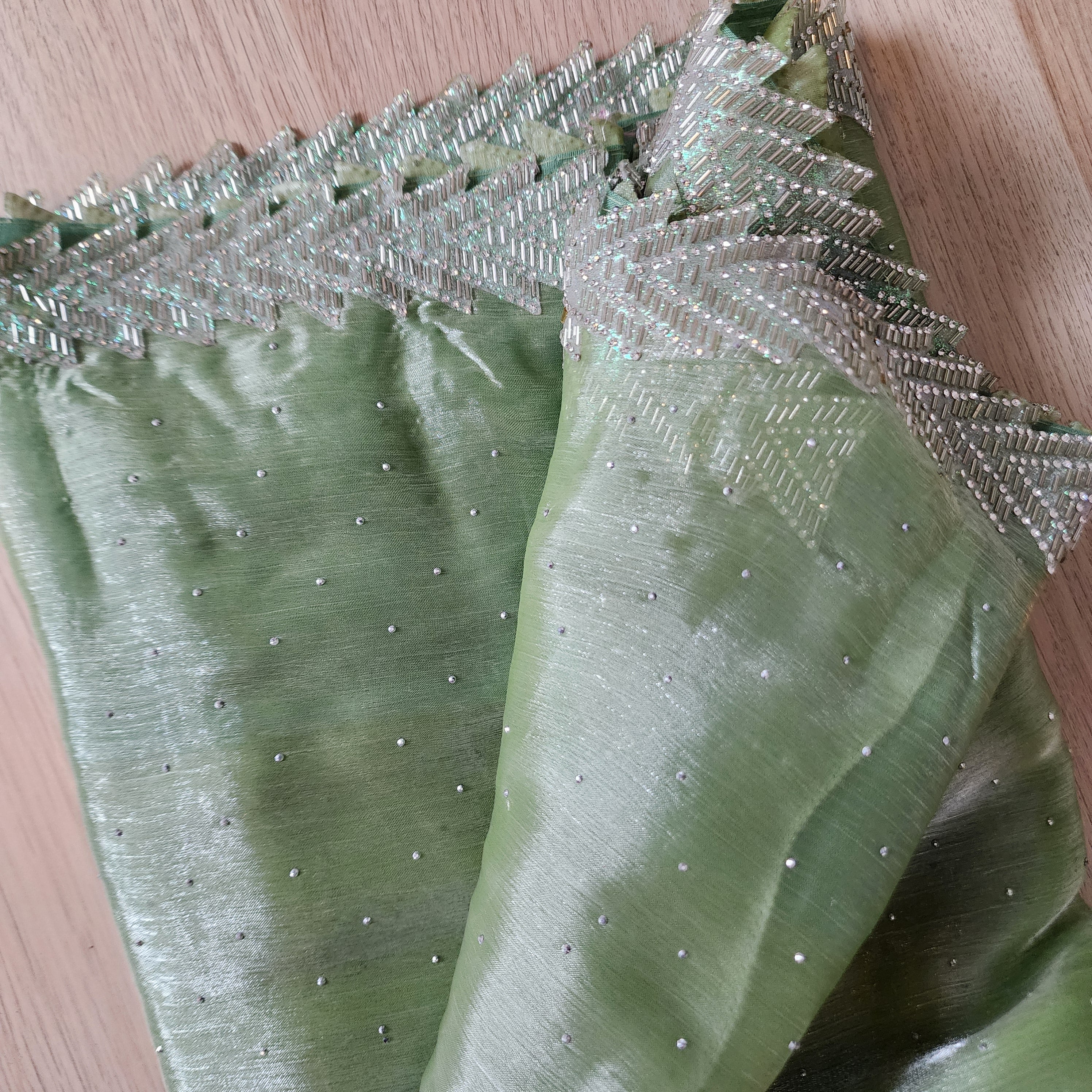 Pista Green Designer Chiffon Silk Saree