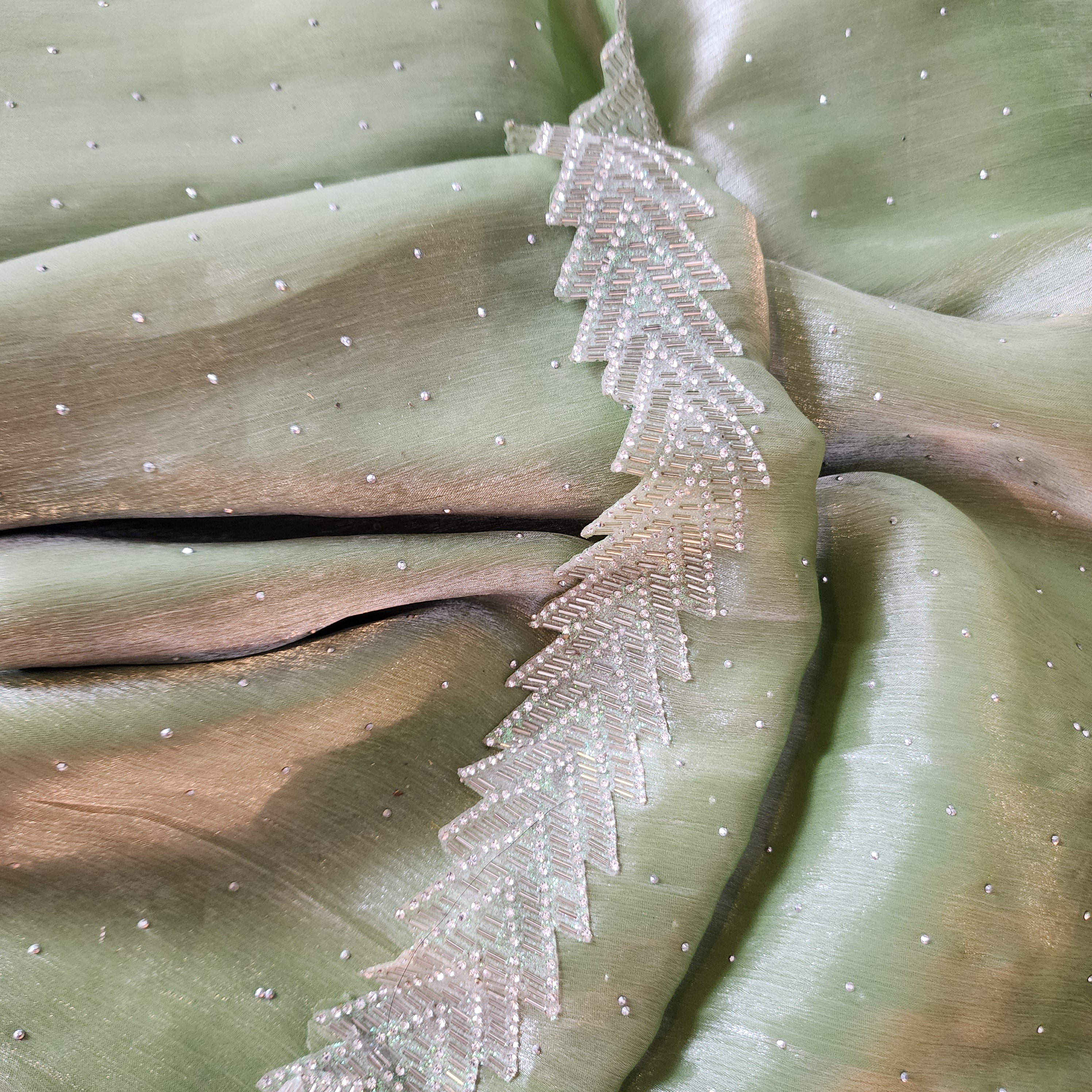 Pista Green Designer Chiffon Silk Saree