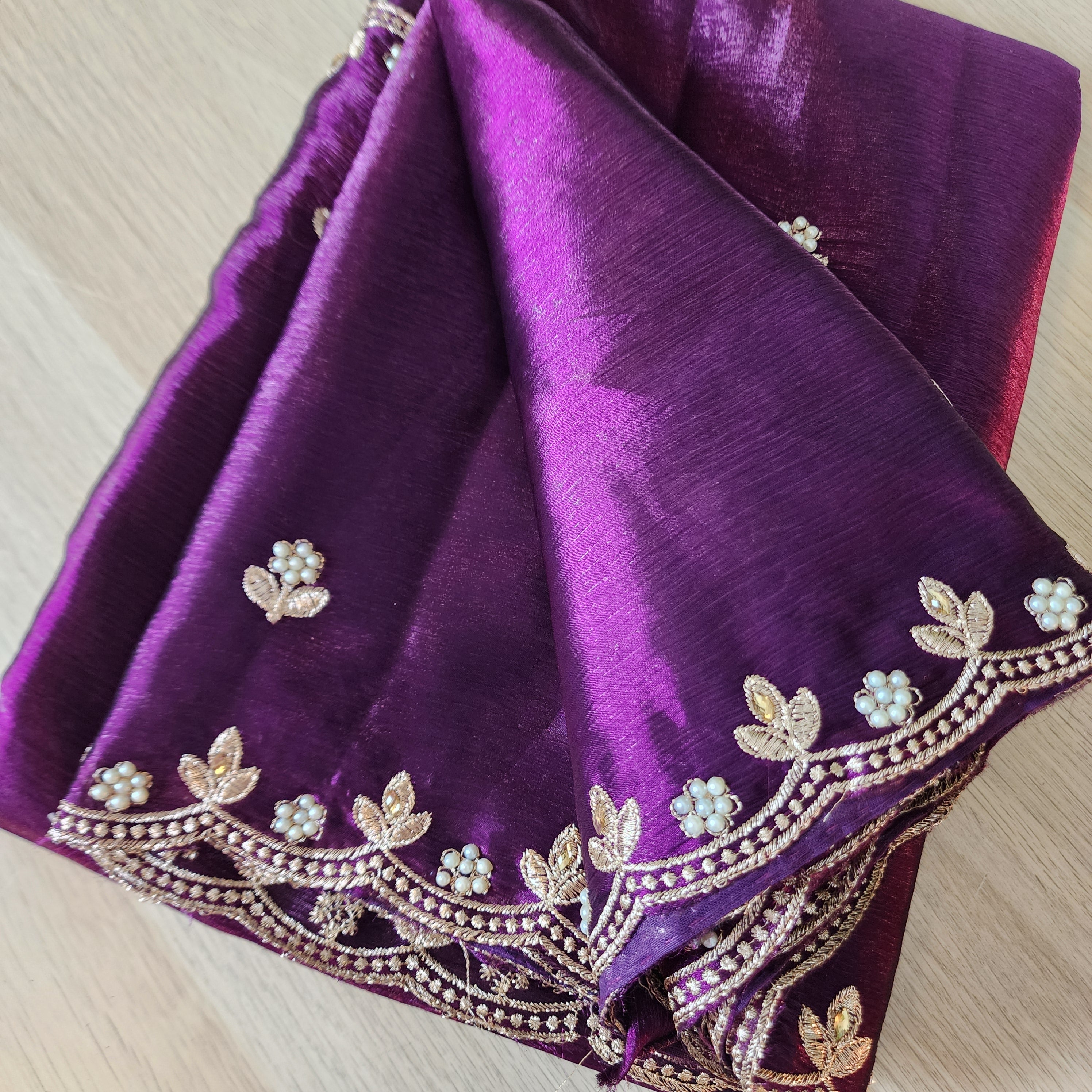 Purple Designer Chiffon Tissue Silk Saree with Contrast Pink Blouse