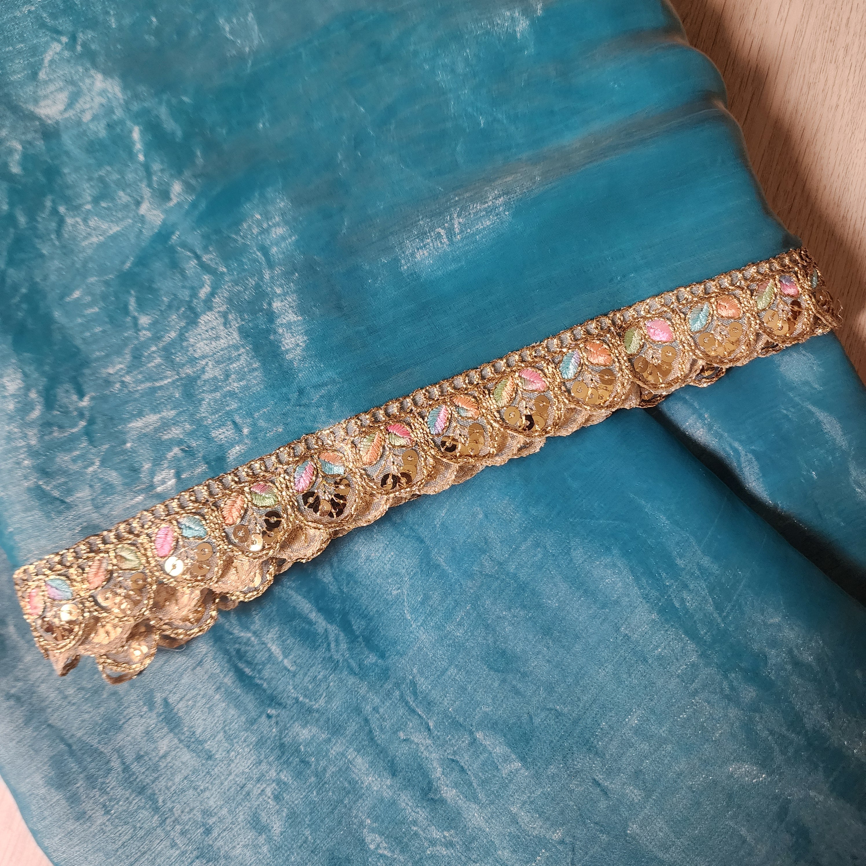 Shiny Blue Designer Tissue Organza Saree
