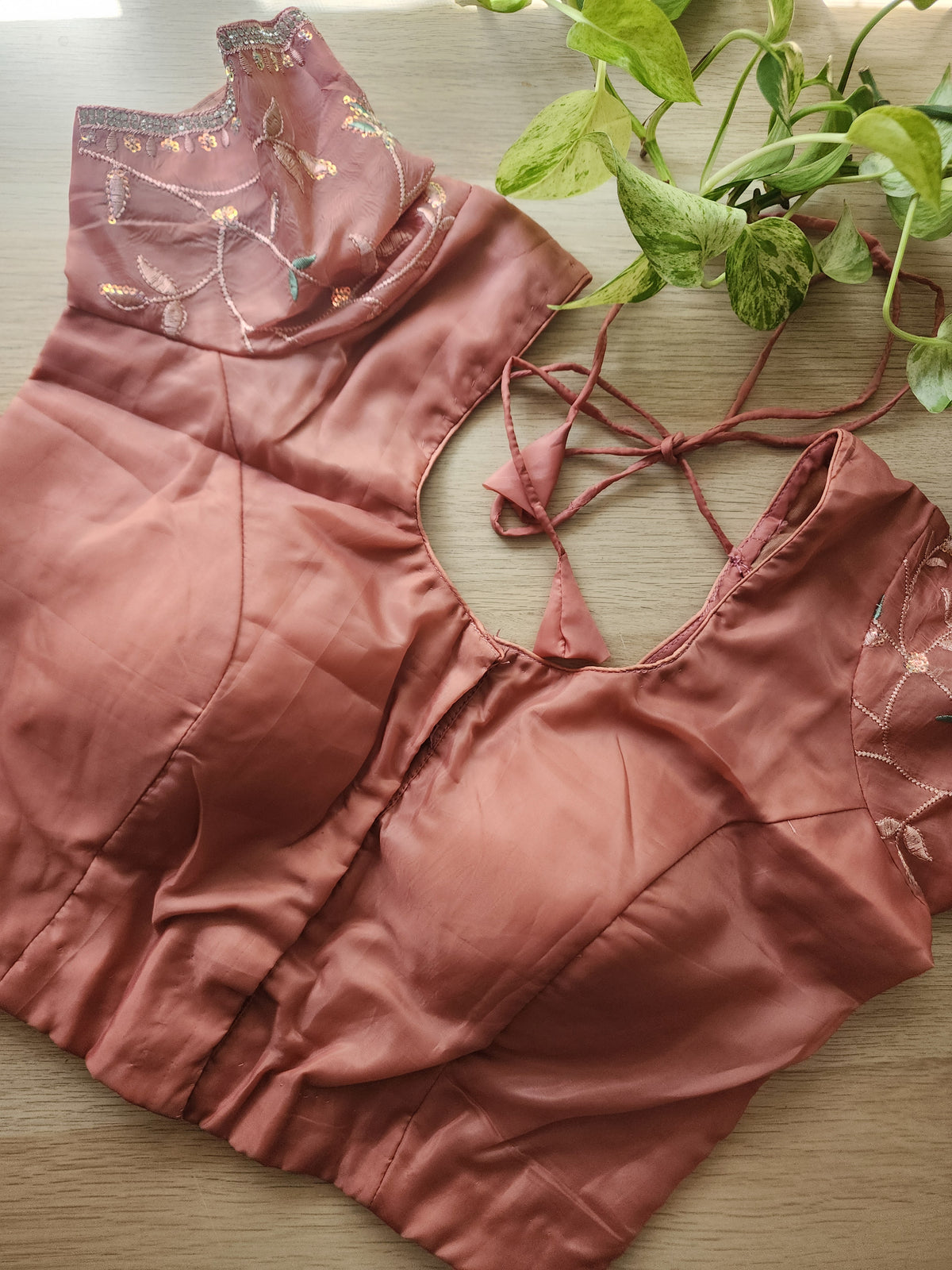 Rose Pink Willow Vine Designer Tissue Saree with Rhinestone Work and Stitched Blouse