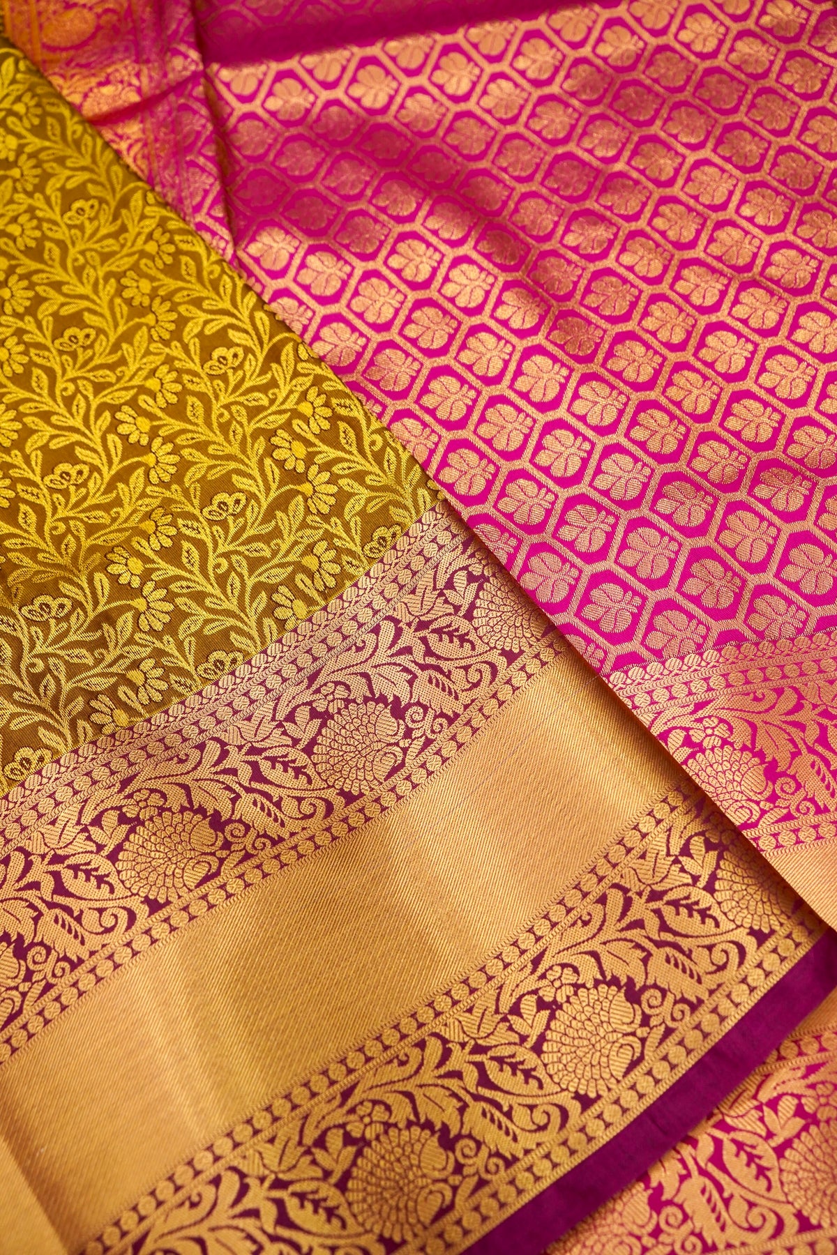 Devyani - Sunshine Orange Kanchi Pattu Silk Saree with Red Border
