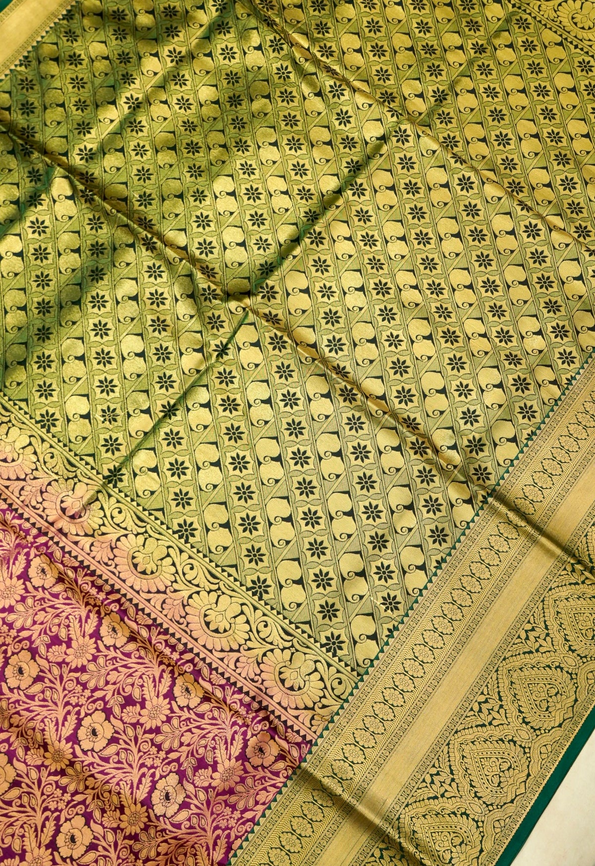 Devyani - Rani Pink Kanchi Pattu Silk Saree with Emerald Green Border