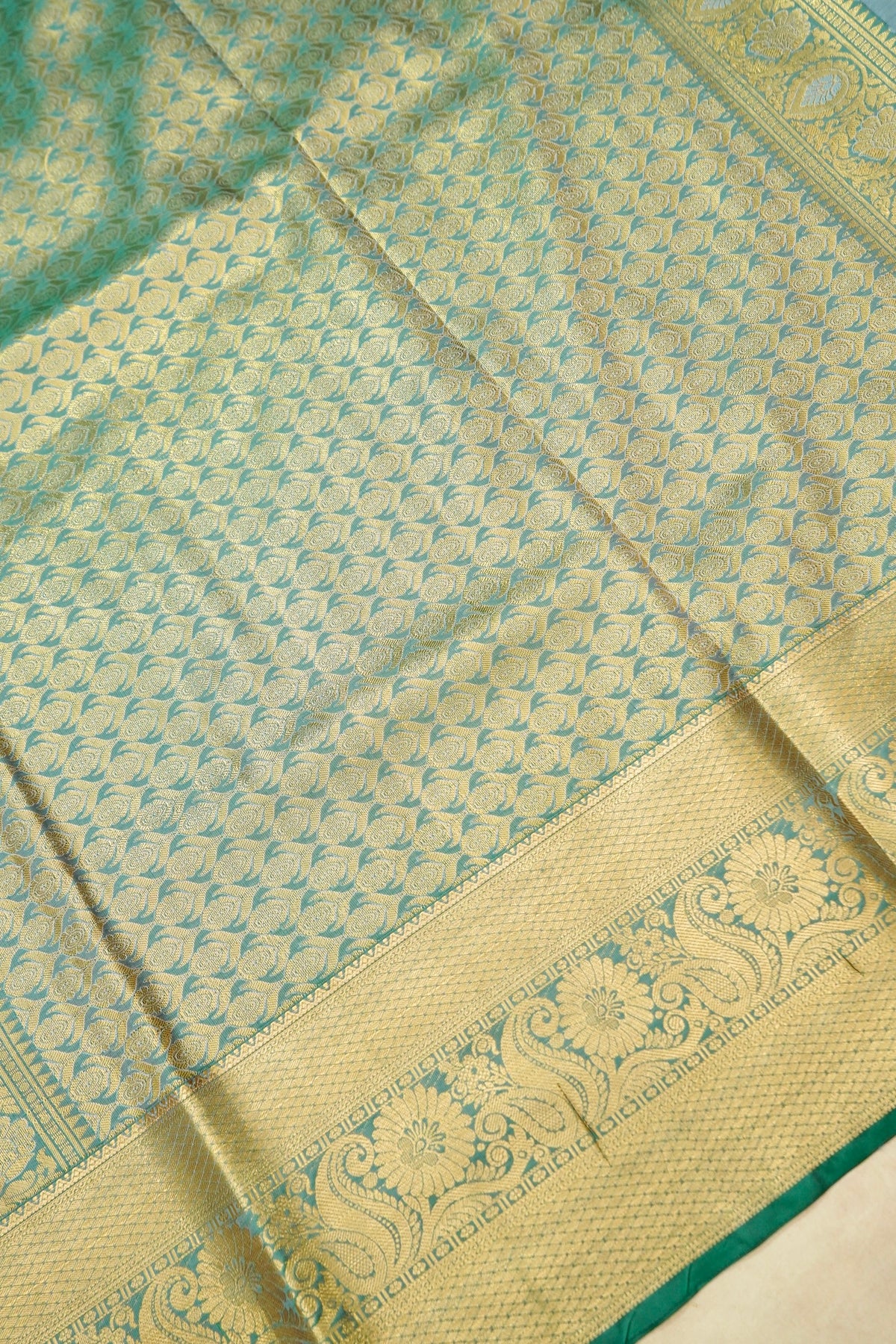 Devyani - Sky Blue Kanchi Pattu Silk Saree with Teal Green Border