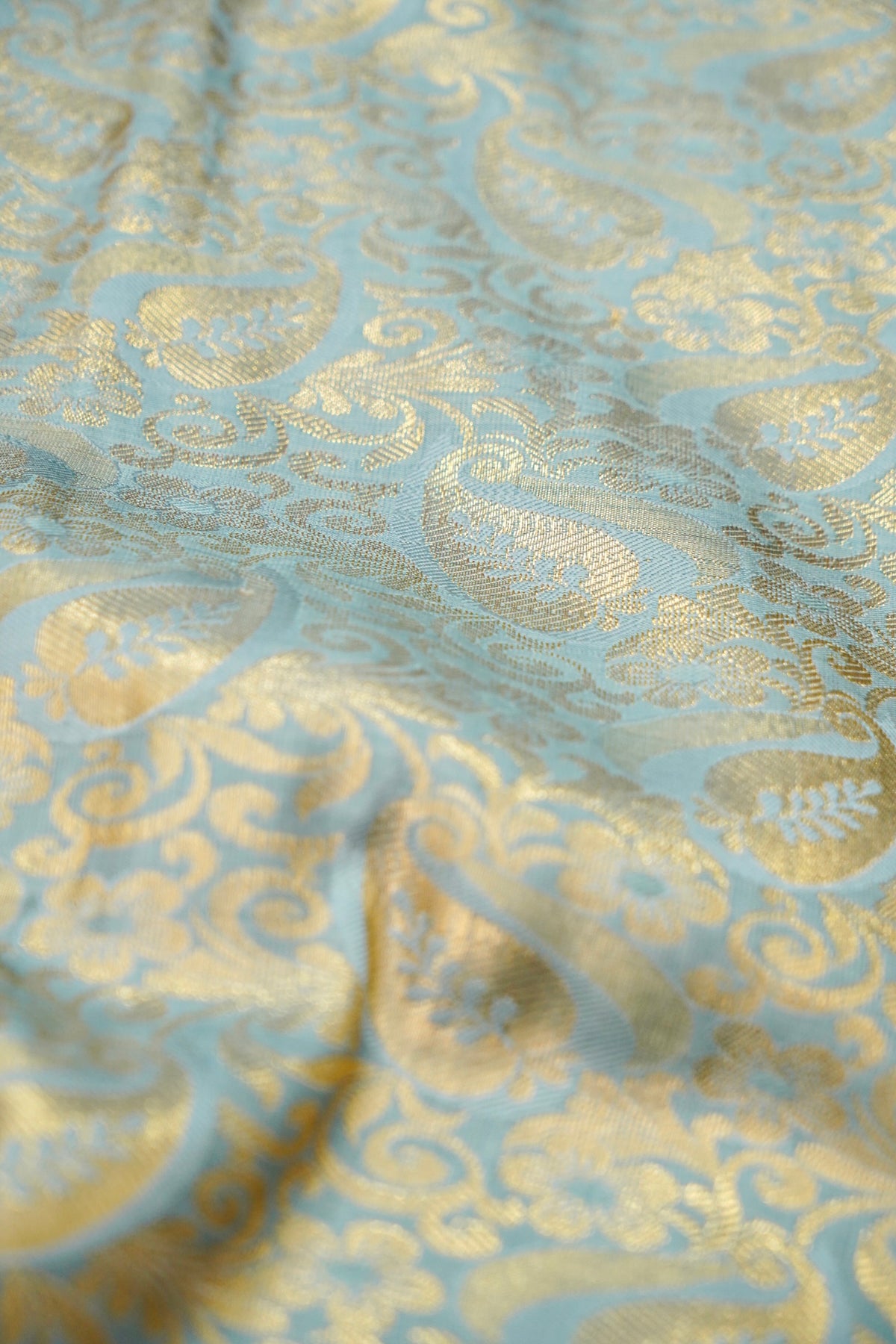Devyani - Sky Blue Kanchi Pattu Silk Saree with Teal Green Border