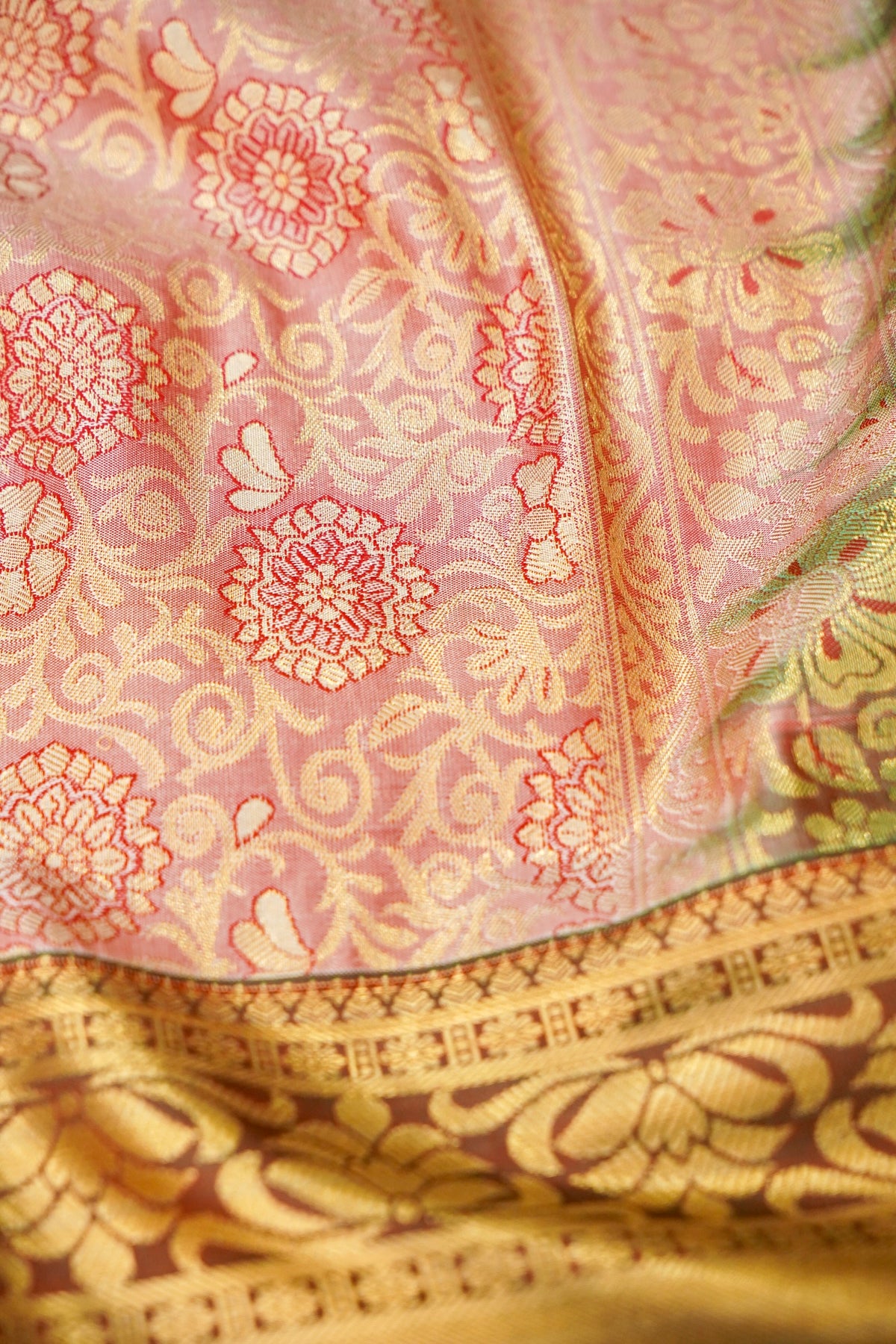 Devyani - Dusty Rose Kanchi Pattu Silk Saree with Antique Gold Border