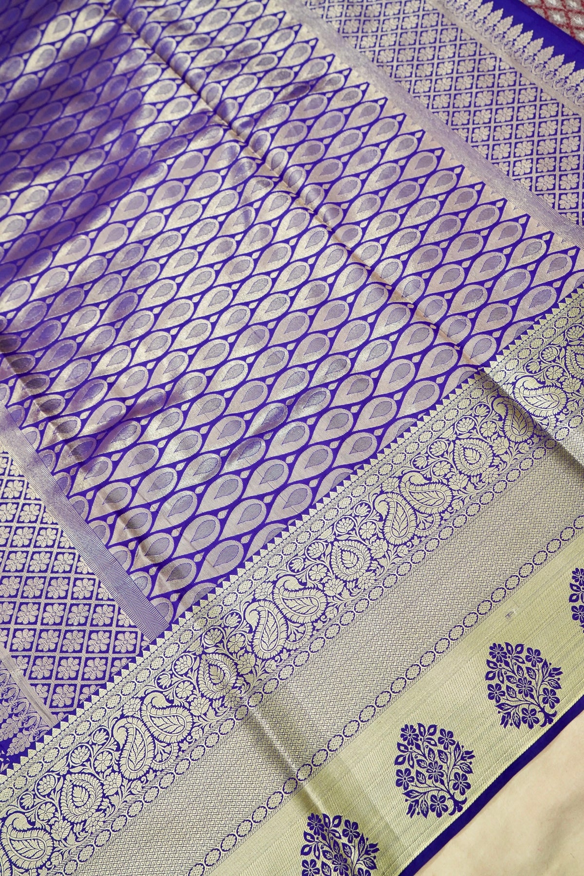 Devyani - Violet Kanchi Pattu Silk Saree with Antique Gold Border