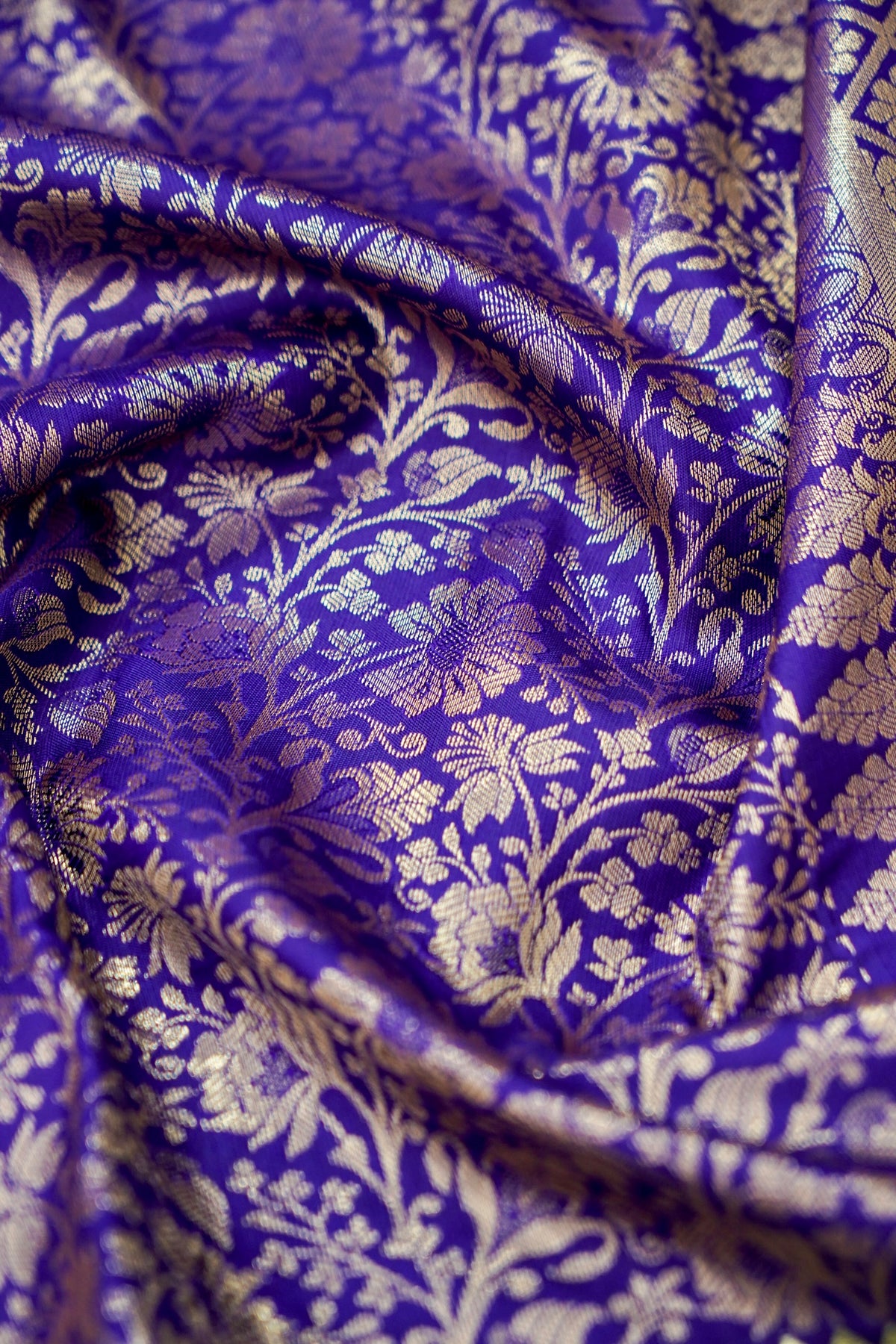 Devyani - Violet Kanchi Pattu Silk Saree with Antique Gold Border