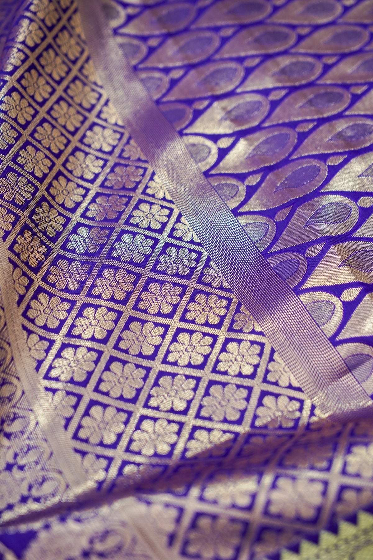 Devyani - Violet Kanchi Pattu Silk Saree with Antique Gold Border