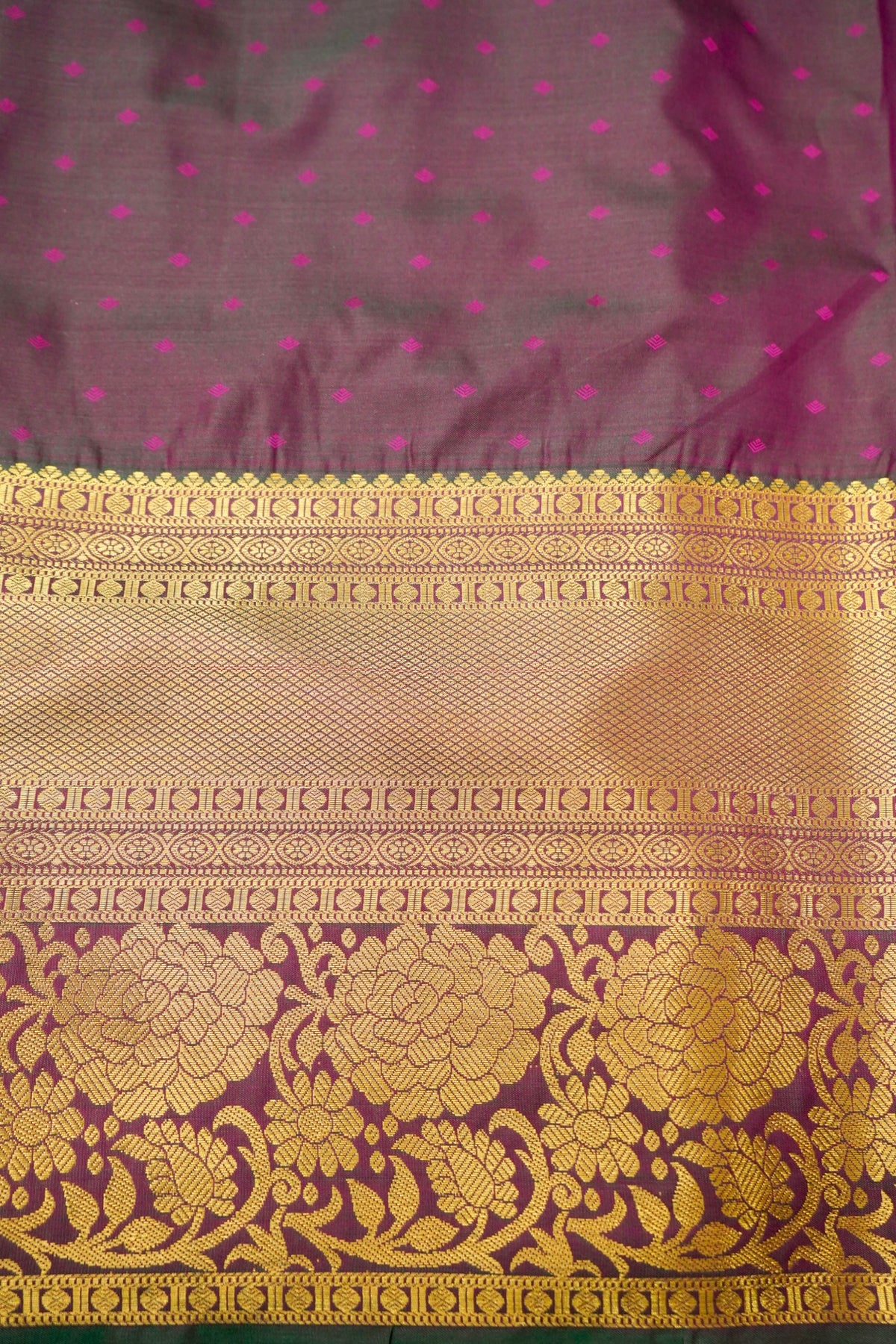 Devyani - Hot Pink Kanchi Pattu Silk Saree with Dark Green Border