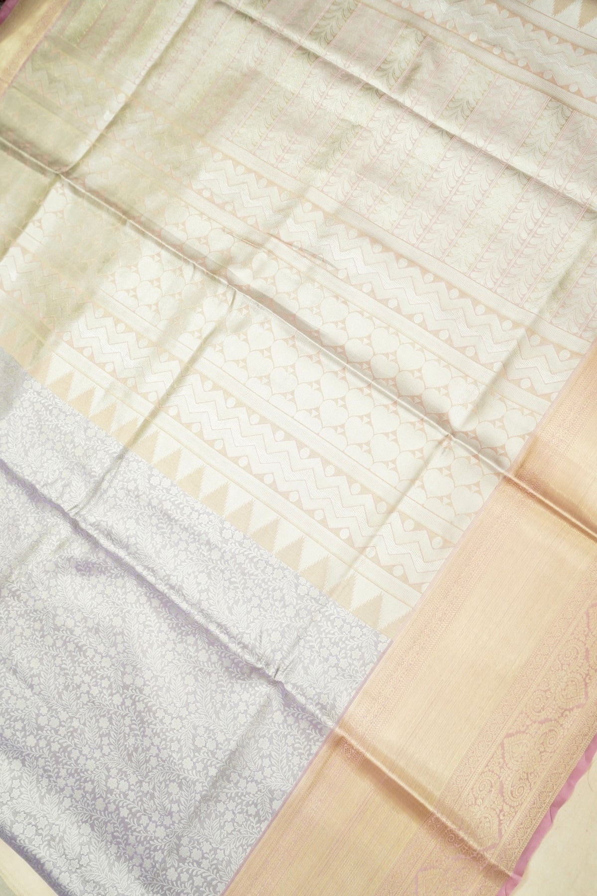 Devyani - Ivory Kanchi Pattu Silk Saree with Light Gold Korvai Border