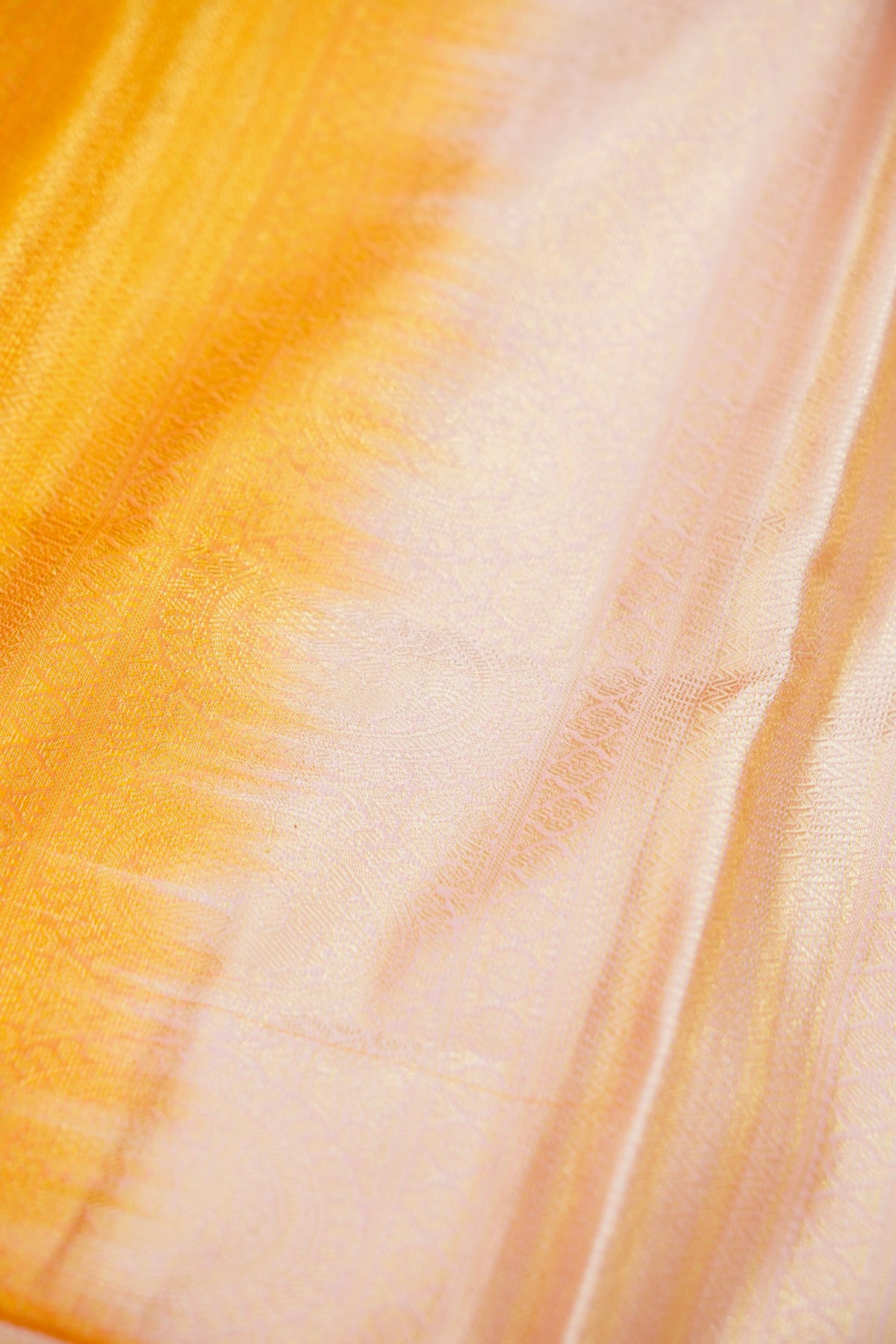 Devyani - Mustard Gold Vintage Style Kanjivaram Silk Saree with Blush Pink Korvai Border