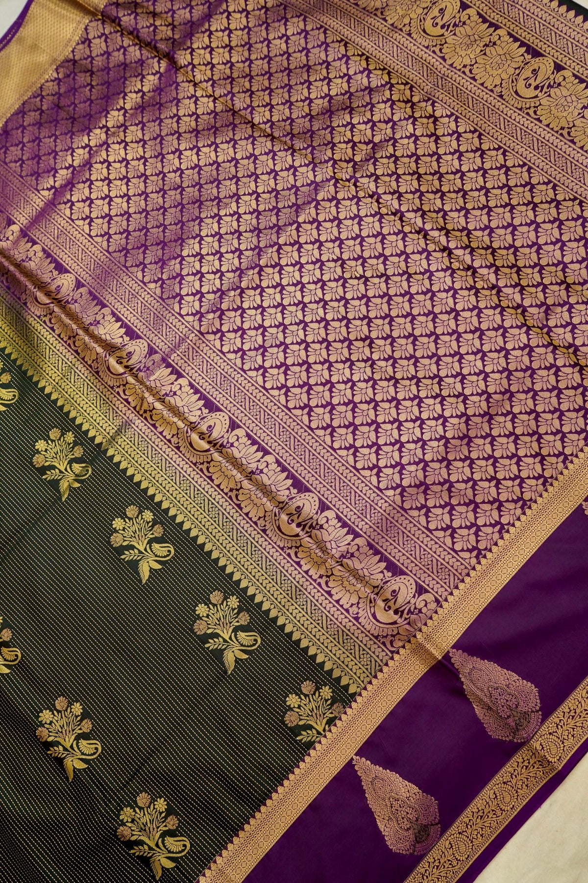 Devyani - Black Kanjivaram Silk Saree with Royal Purple Korvai Border