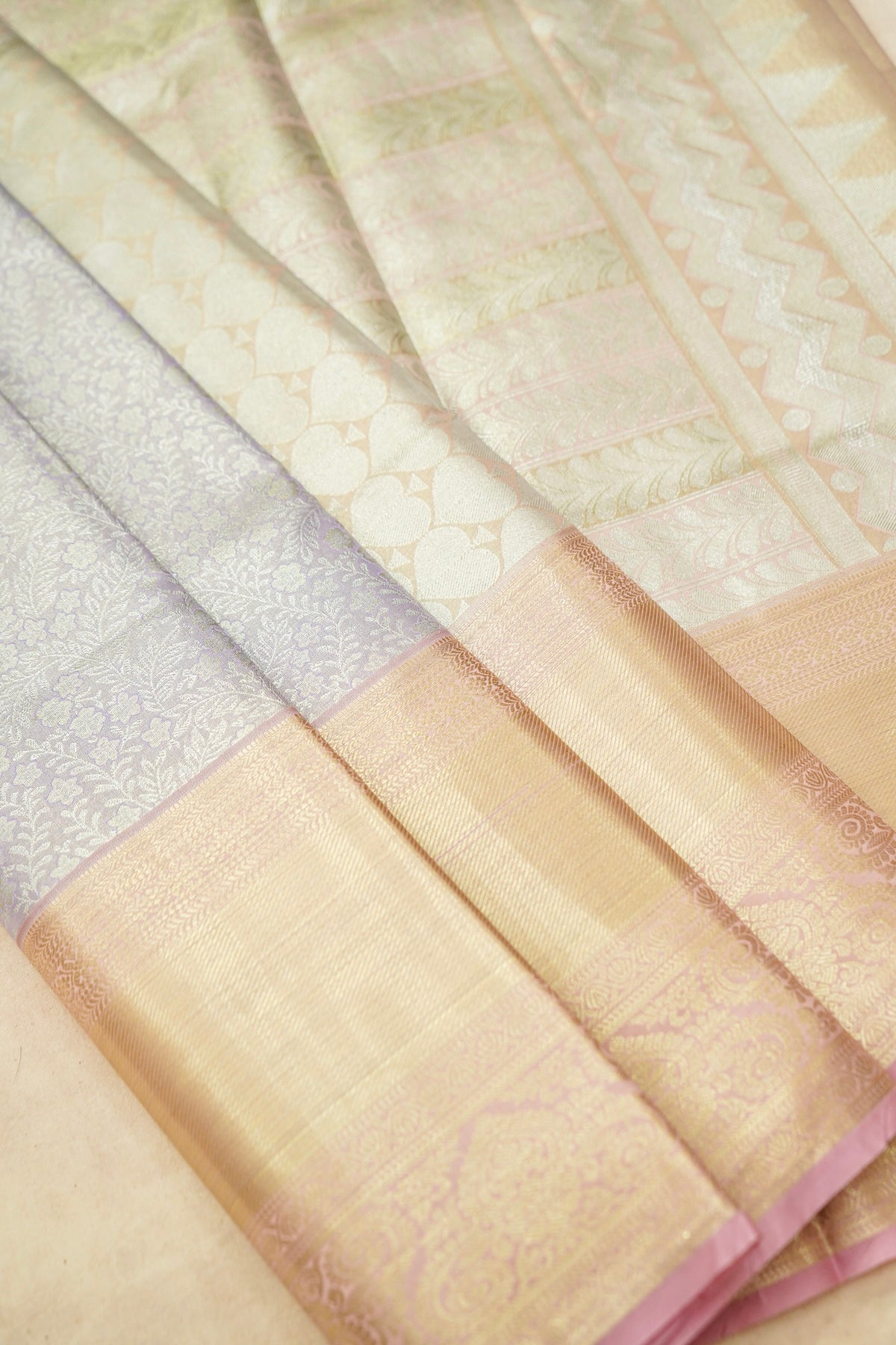Devyani - Ivory Kanchi Pattu Silk Saree with Light Gold Korvai Border