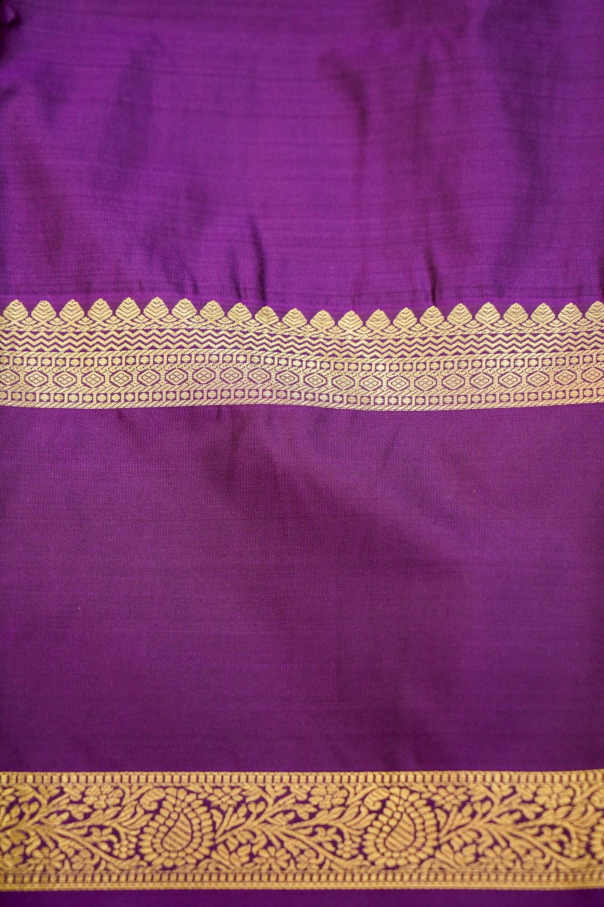 Devyani - Olive Green Kanjivaram Silk Saree with Purple Korvai Border