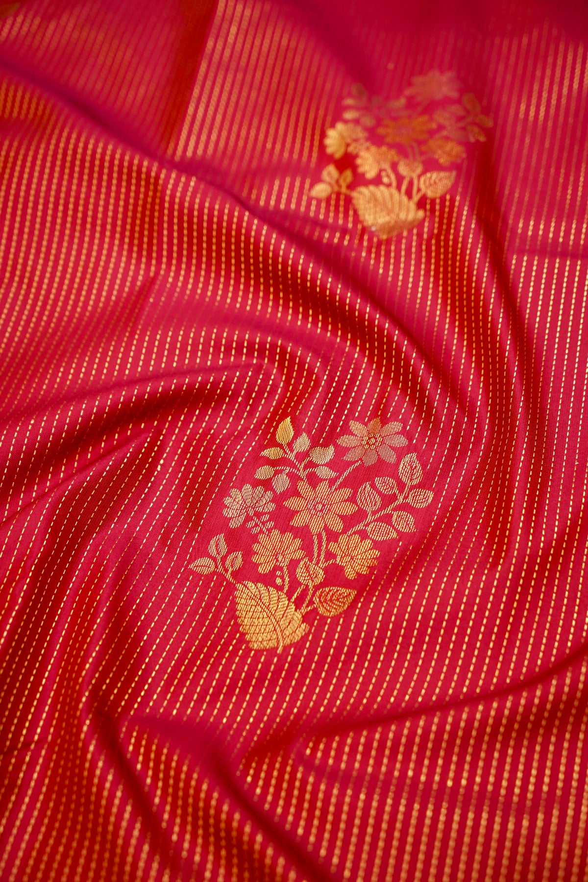 Devyani - Ruby Red Kanjivaram Silk Saree with Maroon Korvai Border