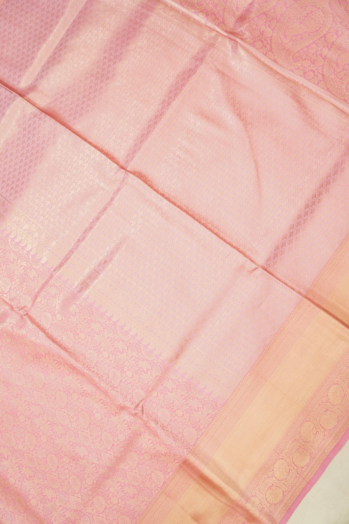 Devyani - Baby Pink Kanchi Pattu Silk Saree with Peach Border