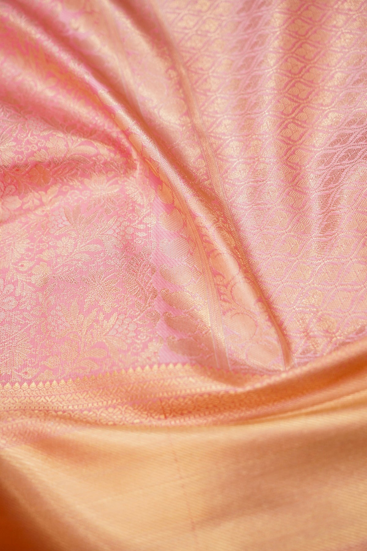Devyani - Baby Pink Kanchi Pattu Silk Saree with Peach Border