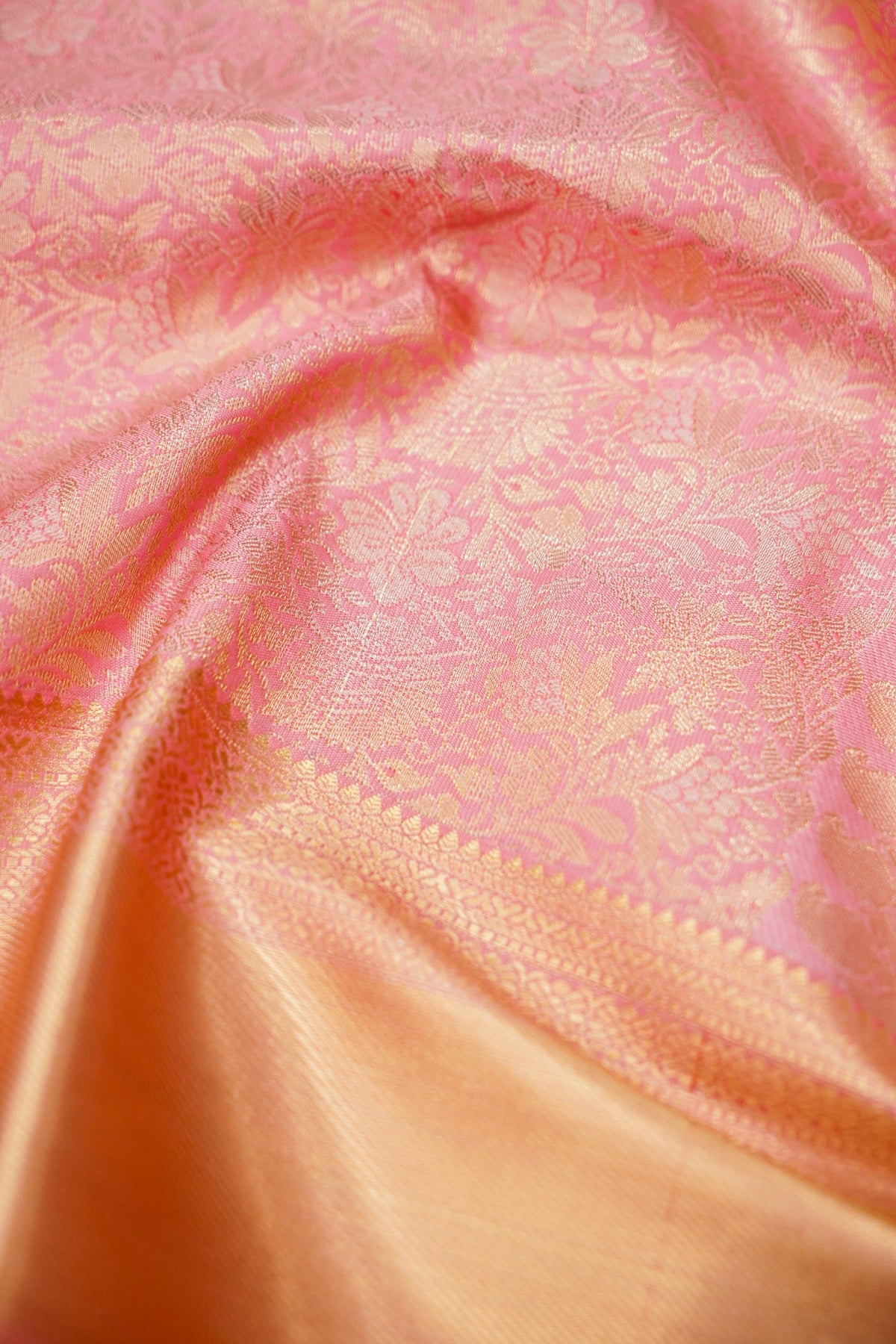 Devyani - Baby Pink Kanchi Pattu Silk Saree with Peach Border