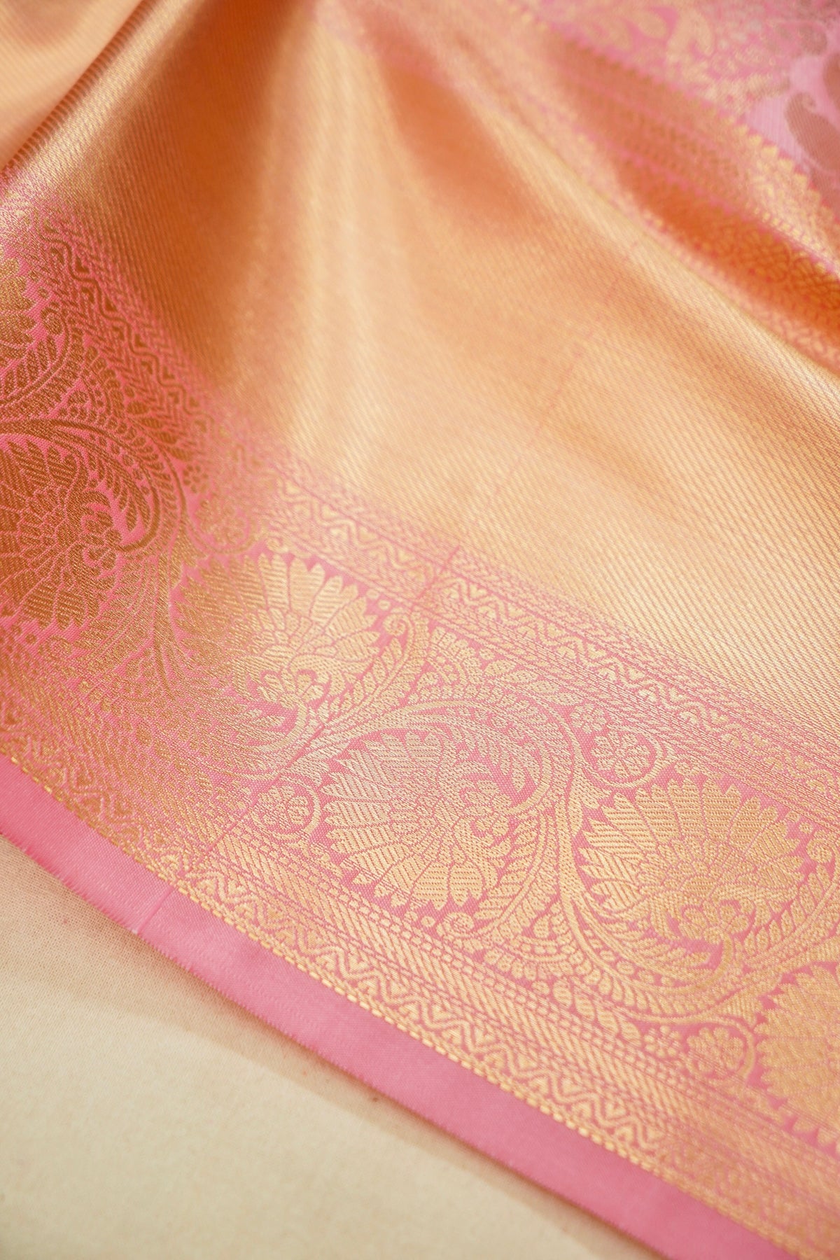 Devyani - Baby Pink Kanchi Pattu Silk Saree with Peach Border