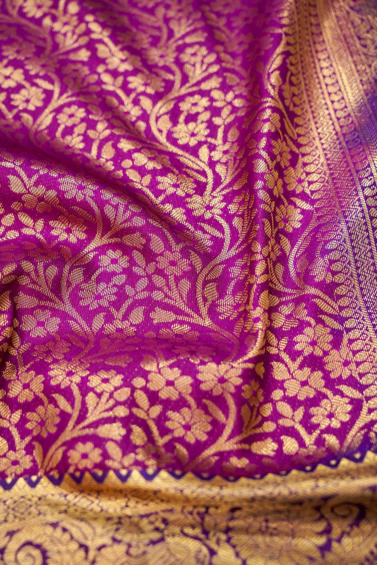 Devyani - Magenta Purple Kanchi Pattu Silk Saree with Gold Border