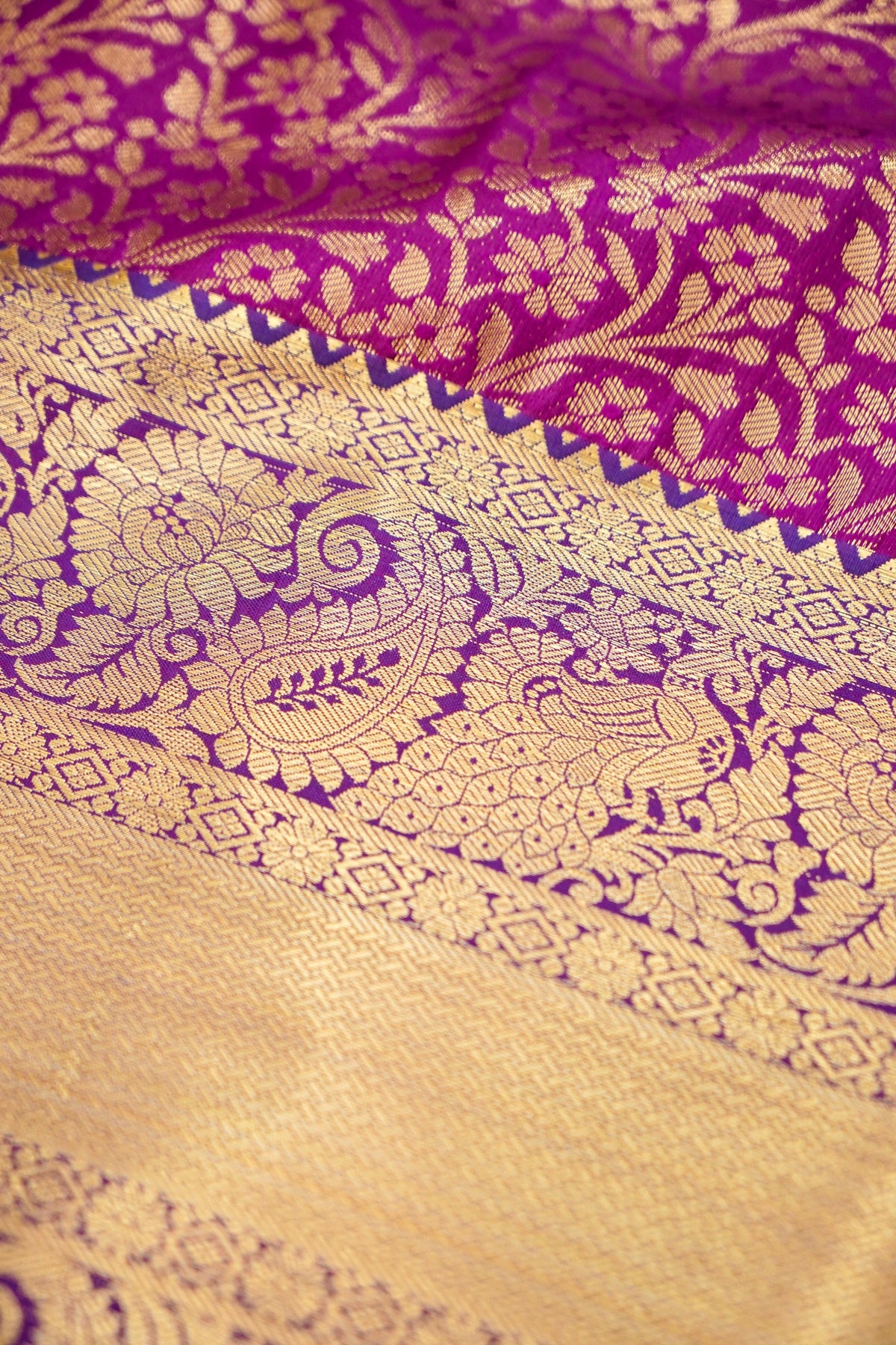 Devyani - Magenta Purple Kanchi Pattu Silk Saree with Gold Border