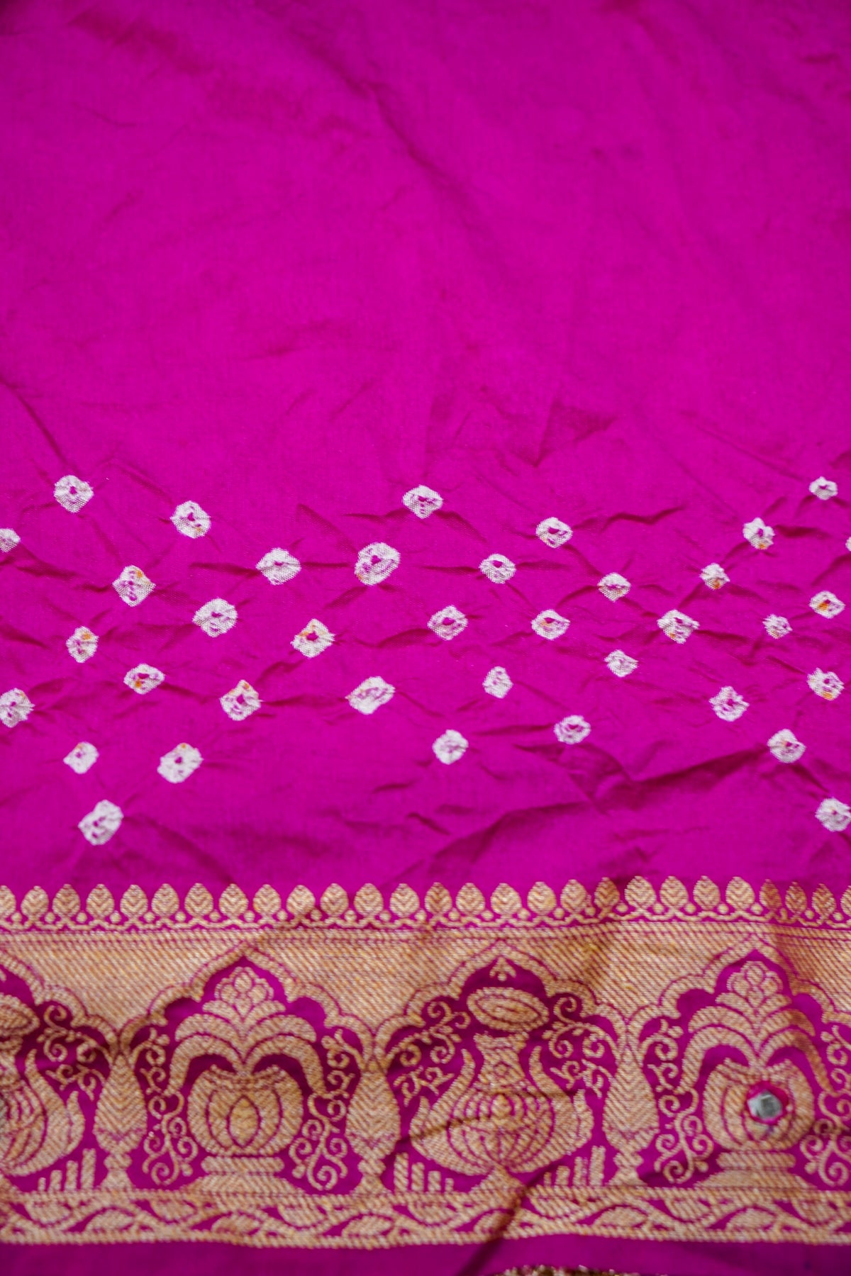 Kalash - Rani Pink Bandhani Dupion Silk Saree with Fringe Border