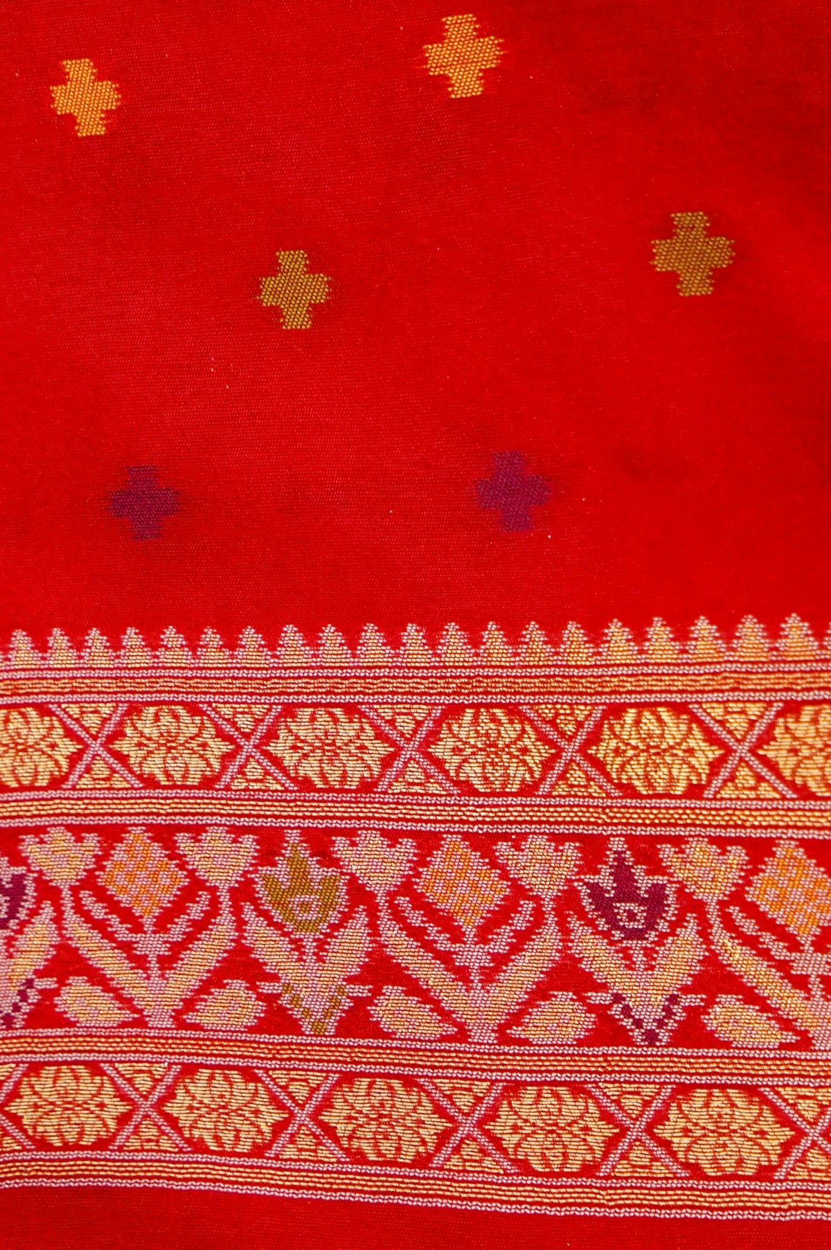 Soft Dupion Silk Ivory Patola Saree with Red Border