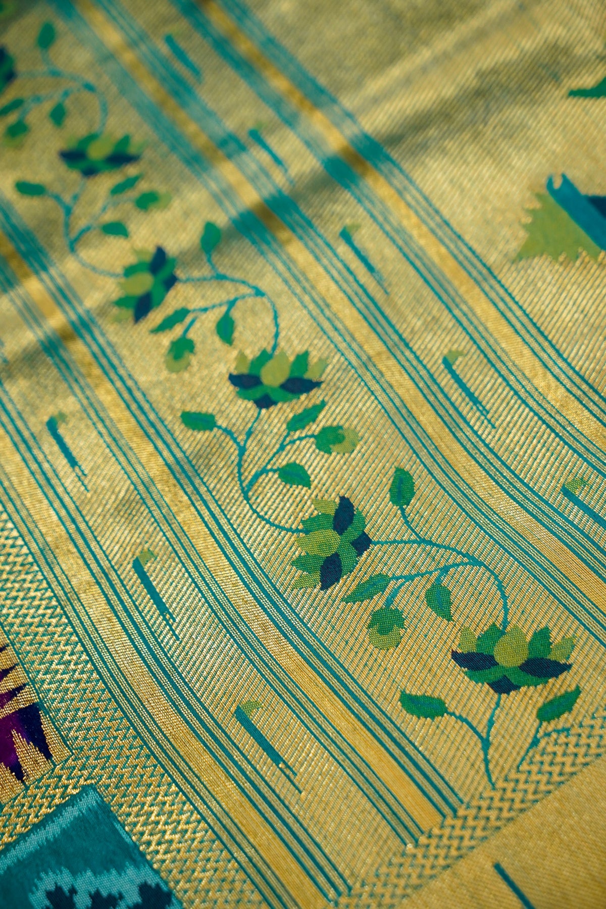 Purple Dupion Silk Patola Saree with Contrast Blue Border