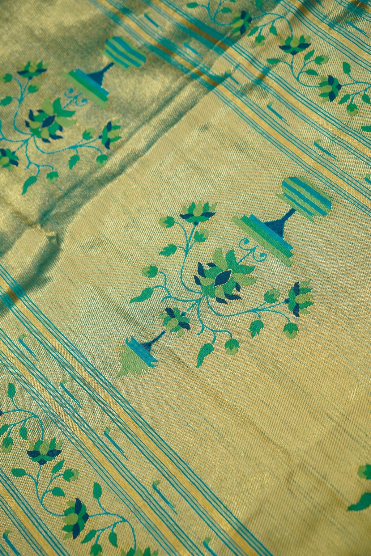 Raspberry Pink Dupion Silk Patola Saree with Contrast Turquoise Border