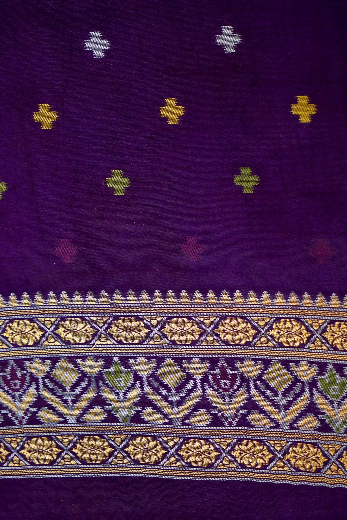 Soft Dupion Silk Ivory Patola Saree with Navy Border