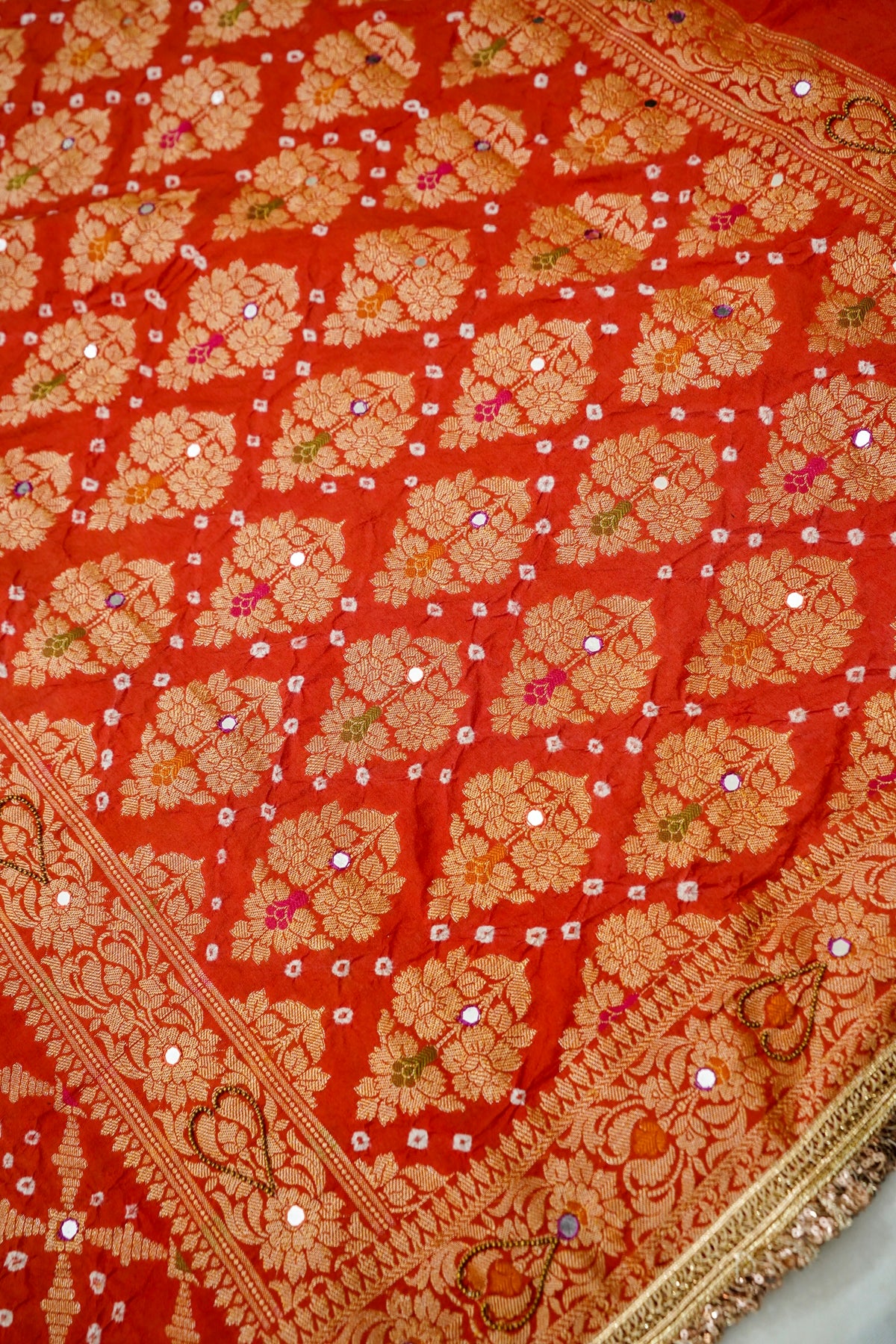 Dual Shade - Purple and Orange Bandhani Dupion Silk Saree