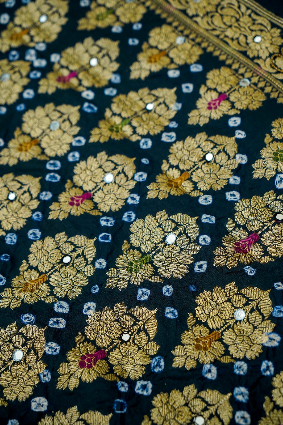 Dual Shade - Teal and Navy Blue Bandhani Dupion Silk Saree