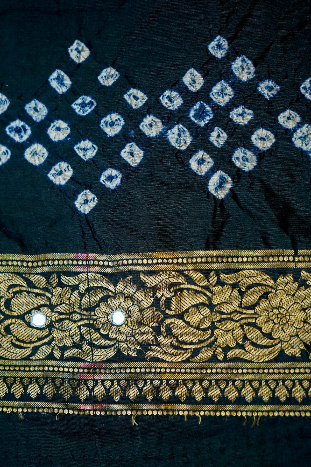 Dual Shade - Teal and Navy Blue Bandhani Dupion Silk Saree