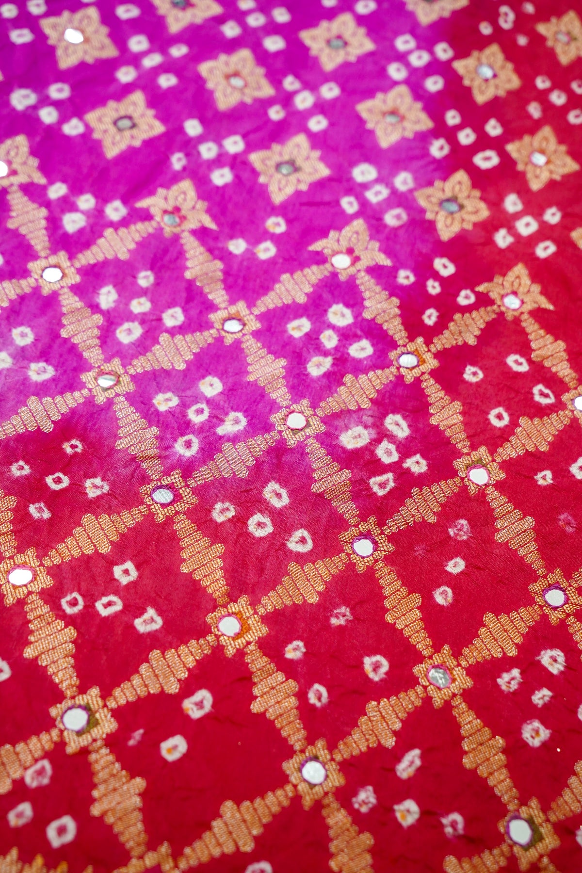 Dual Shade - Rani Pink and Red Bandhani Dupion Silk Saree
